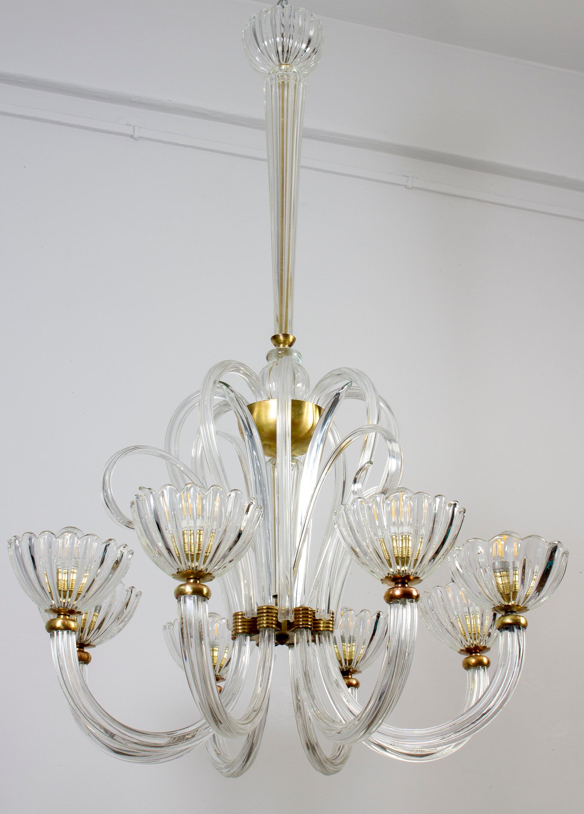 Elegant  Art Deco Murano Glass Chandelier by Ercole Barovier 1940' For Sale 6