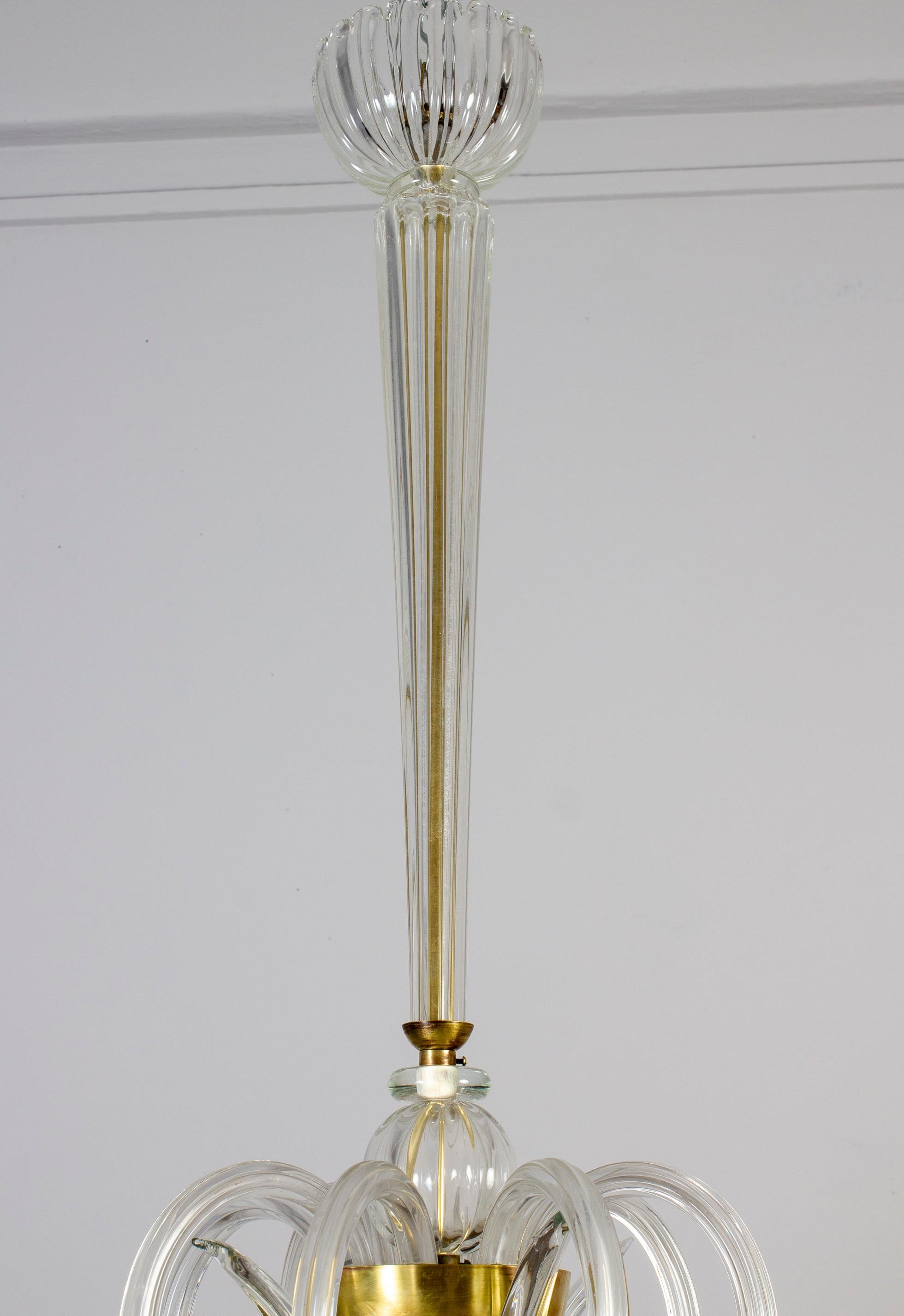 Elegant  Art Deco Murano Glass Chandelier by Ercole Barovier 1940' For Sale 7