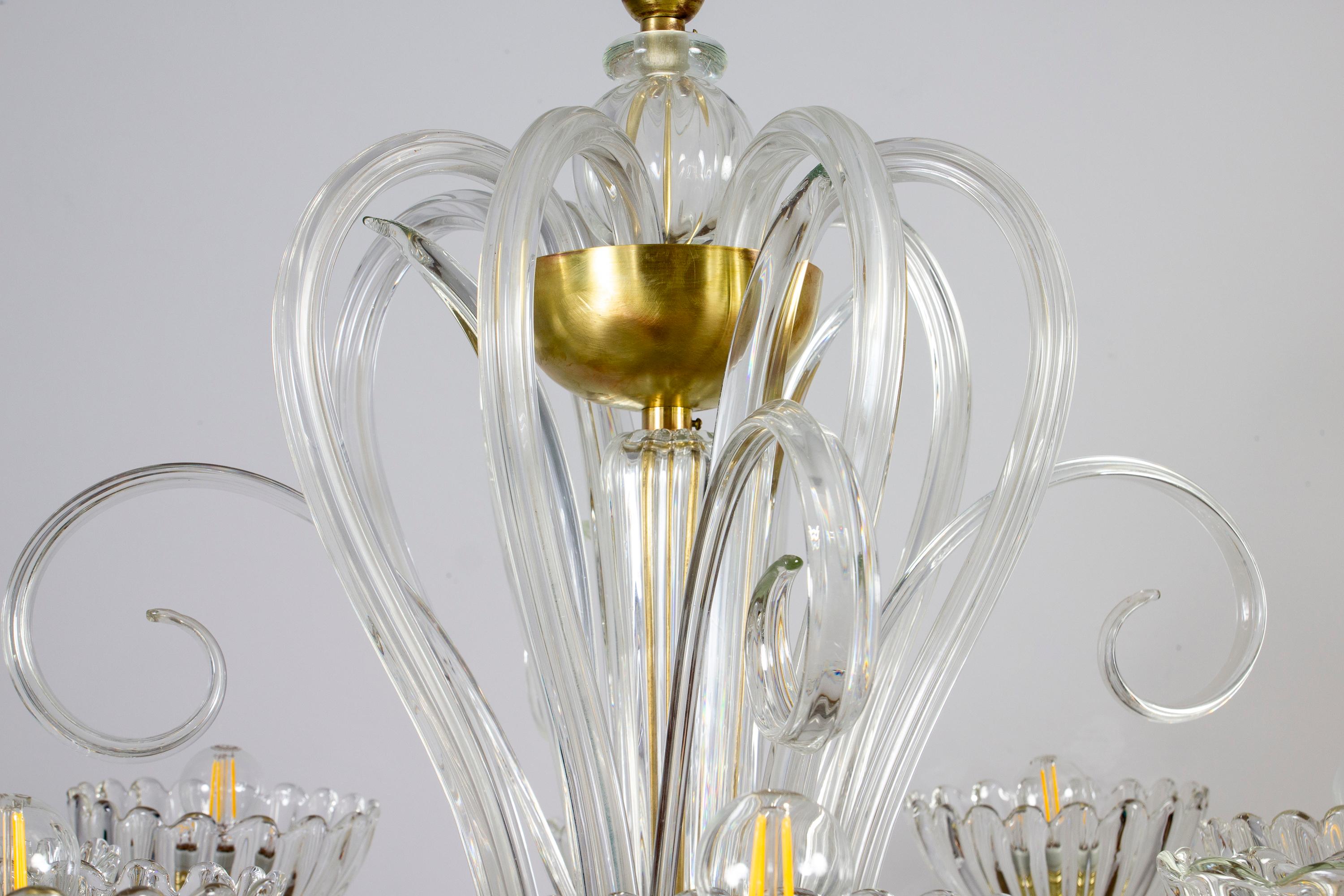 Elegant  Art Deco Murano Glass Chandelier by Ercole Barovier 1940' For Sale 8