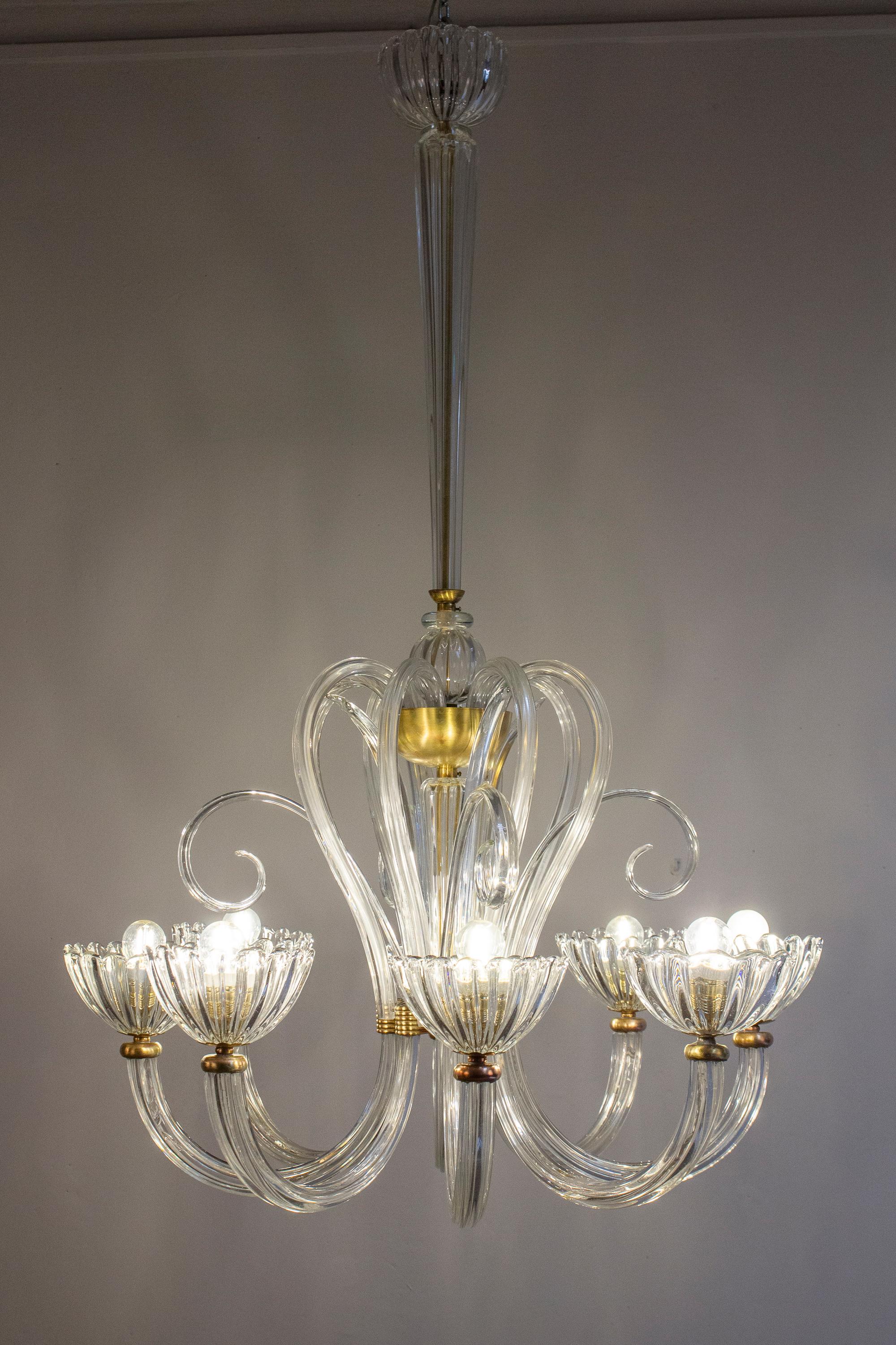 Elegant  Art Deco Murano Glass Chandelier by Ercole Barovier 1940' For Sale 9