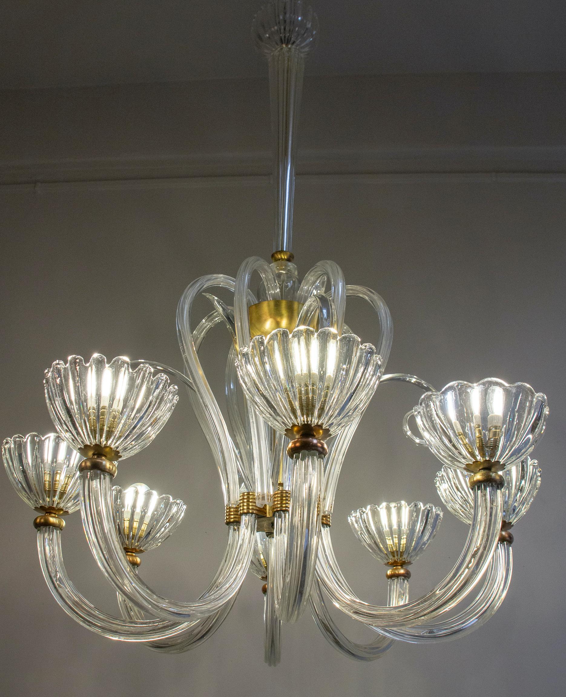 Italian Elegant  Art Deco Murano Glass Chandelier by Ercole Barovier 1940' For Sale