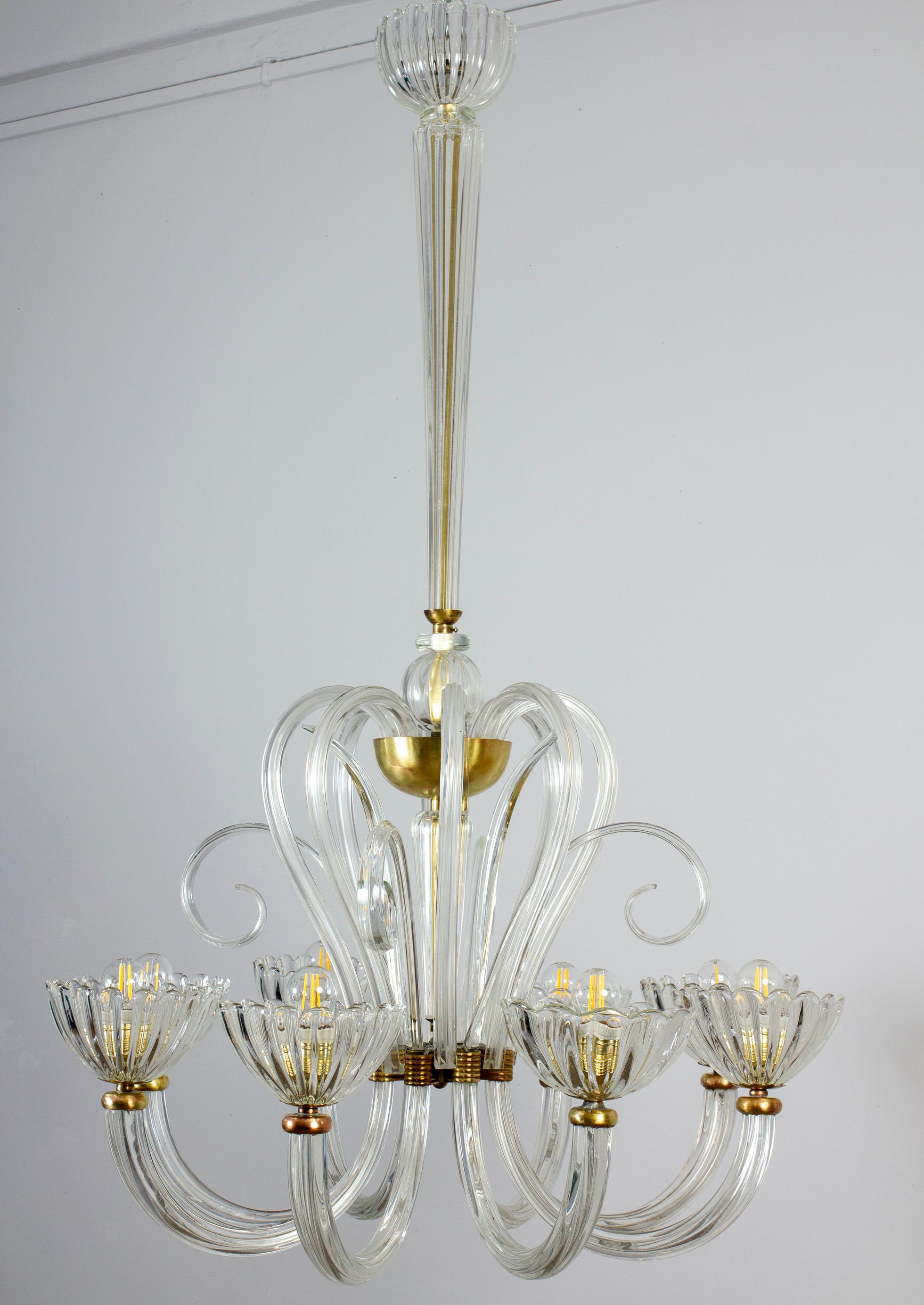 Elegant  Art Deco Murano Glass Chandelier by Ercole Barovier 1940' In Excellent Condition For Sale In Rome, IT
