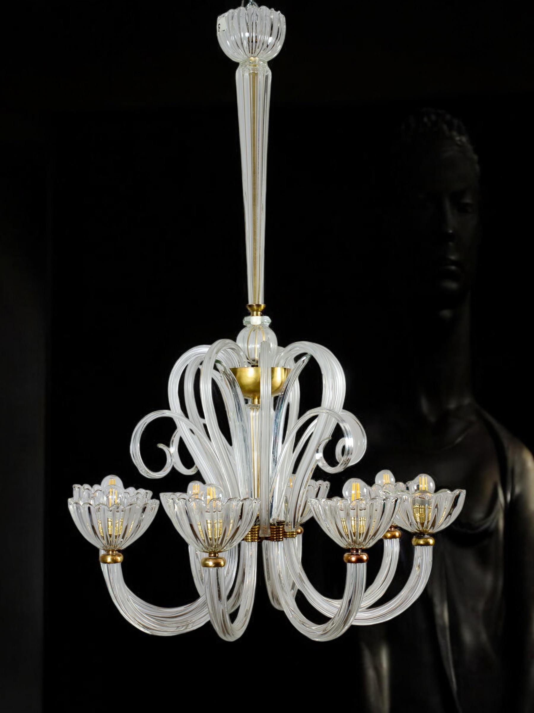 20th Century Elegant  Art Deco Murano Glass Chandelier by Ercole Barovier 1940' For Sale