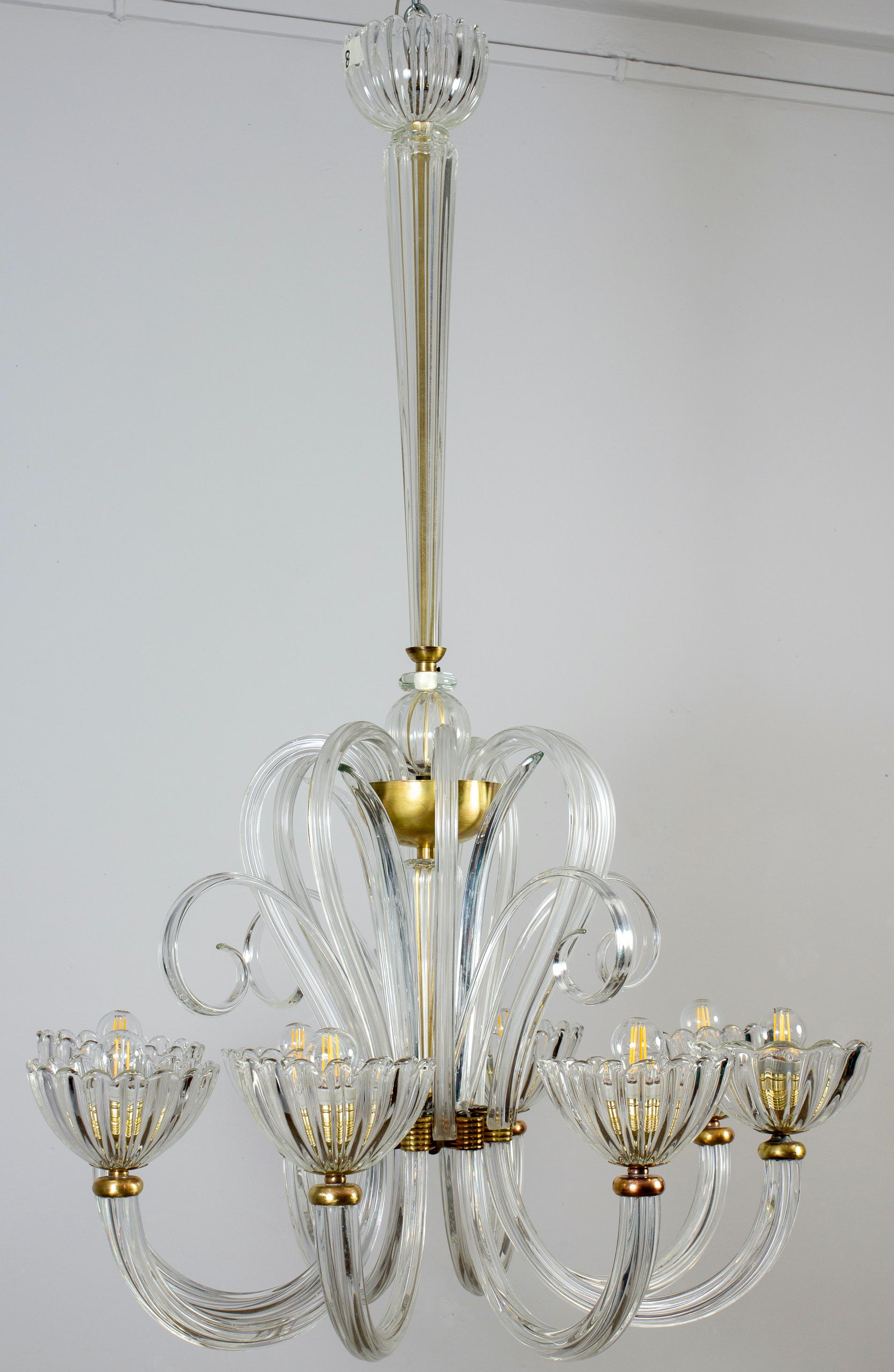 Blown Glass Elegant  Art Deco Murano Glass Chandelier by Ercole Barovier 1940' For Sale