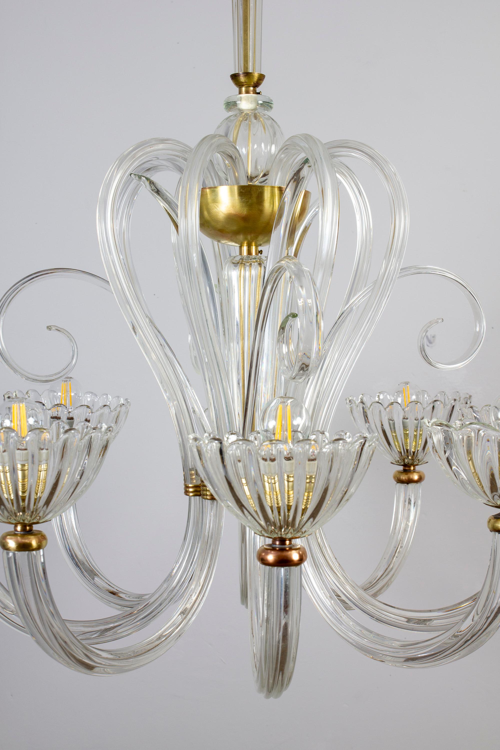 Elegant  Art Deco Murano Glass Chandelier by Ercole Barovier 1940' For Sale 1