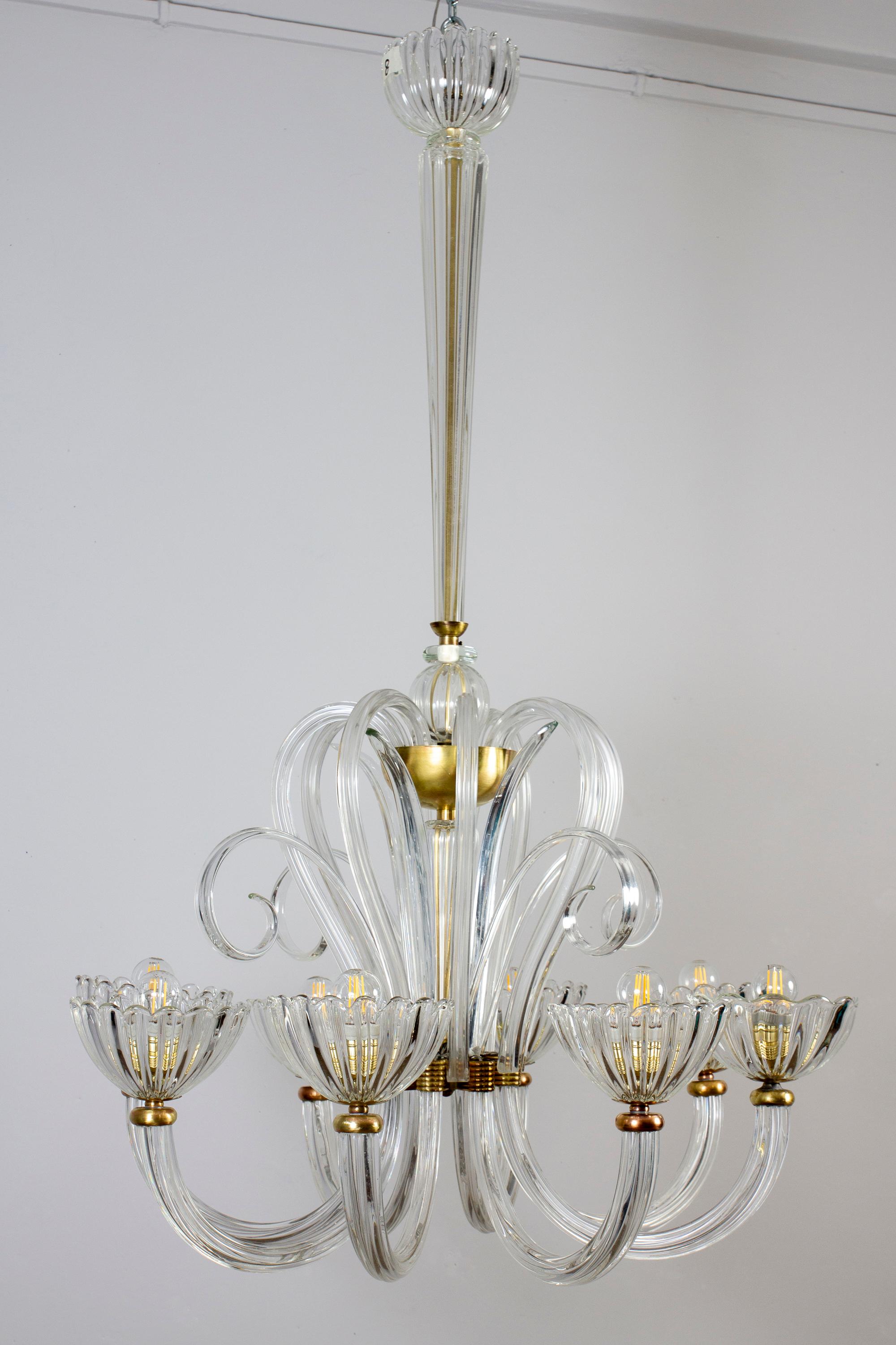 Elegant  Art Deco Murano Glass Chandelier by Ercole Barovier 1940' For Sale 3