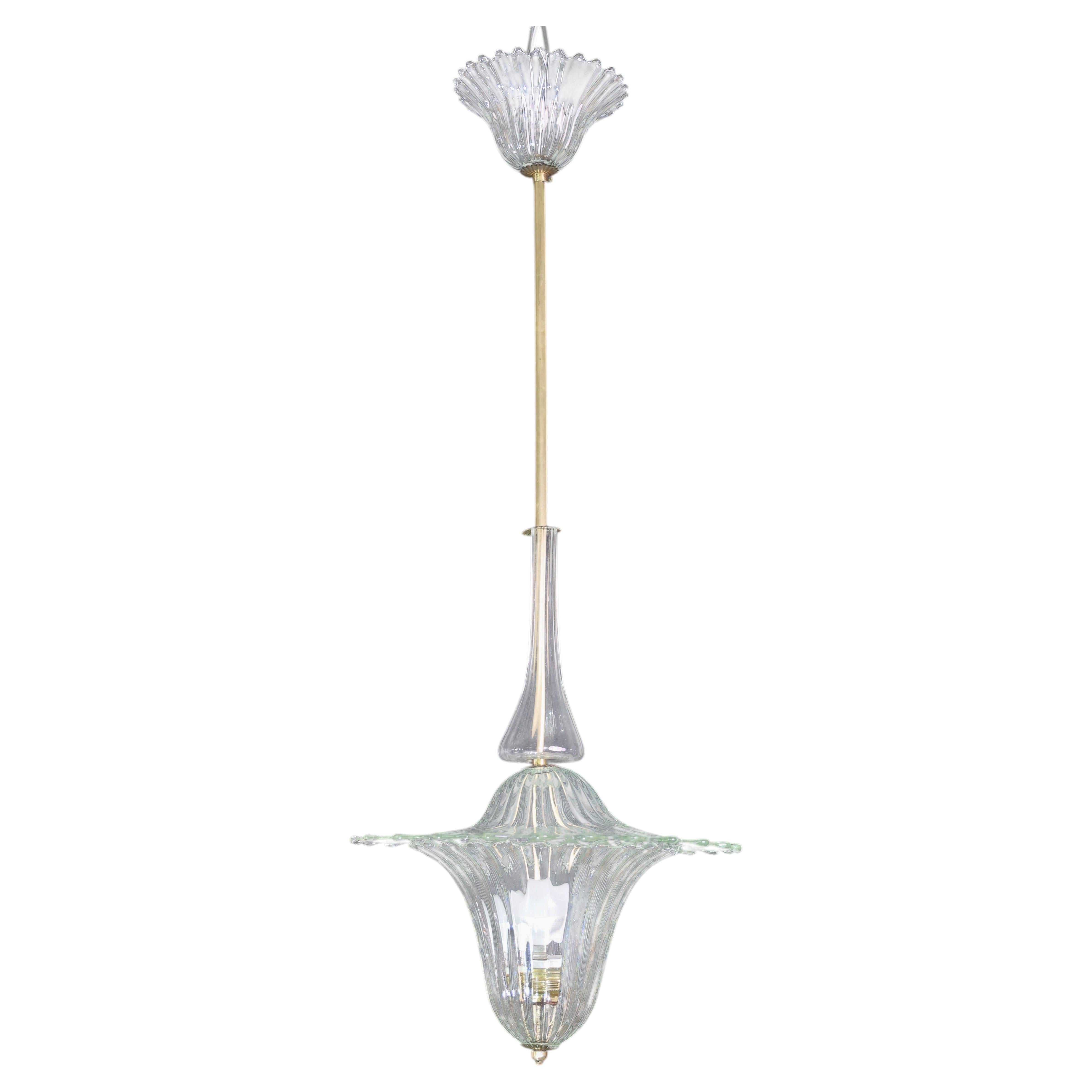 Elegant Art Decò Murano Glass Lantern by Barovier e Toso Pendant Light, 1950 For Sale