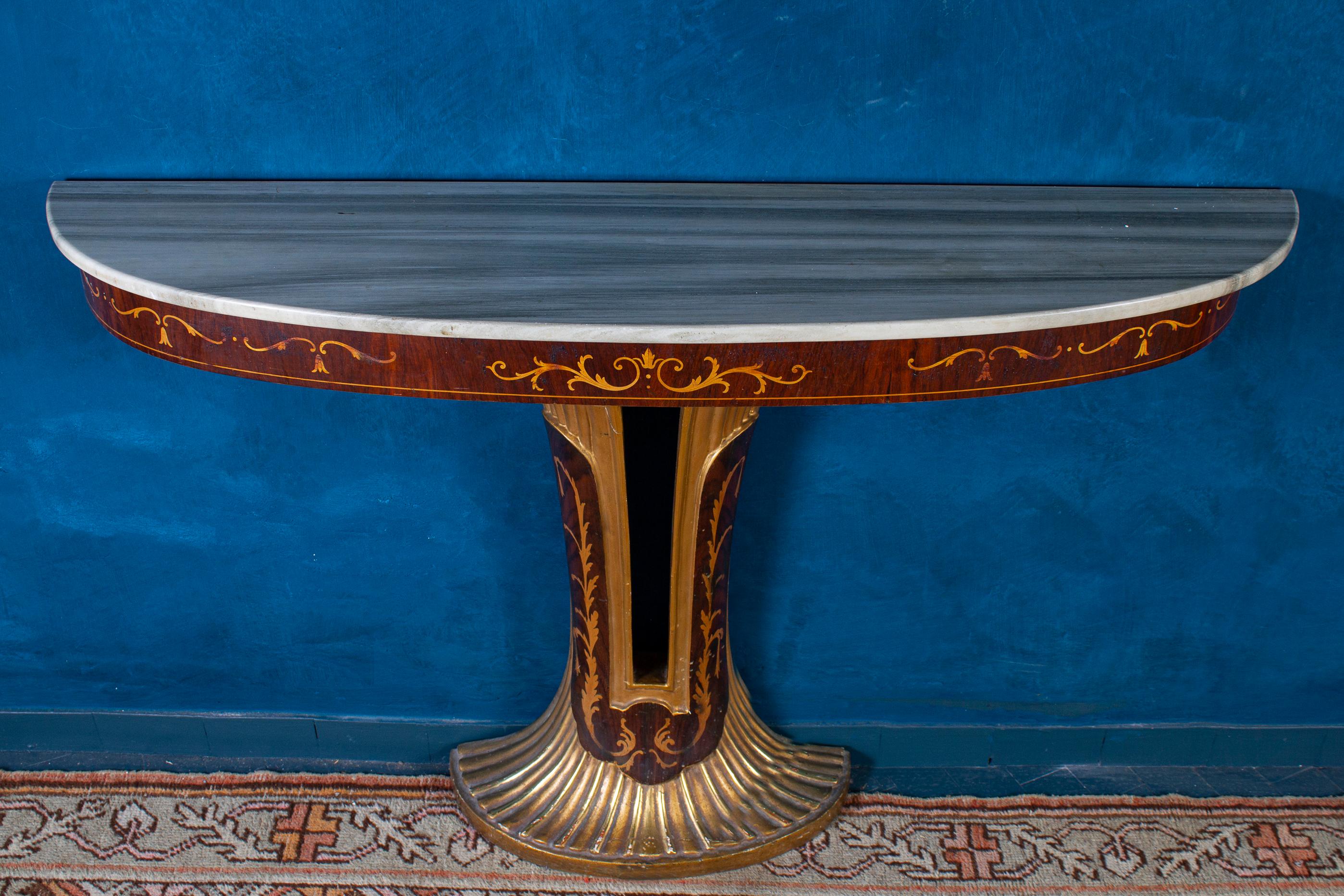 Italian Elegant Art Deco Oval Shaped Console Table Italy, 1940 For Sale