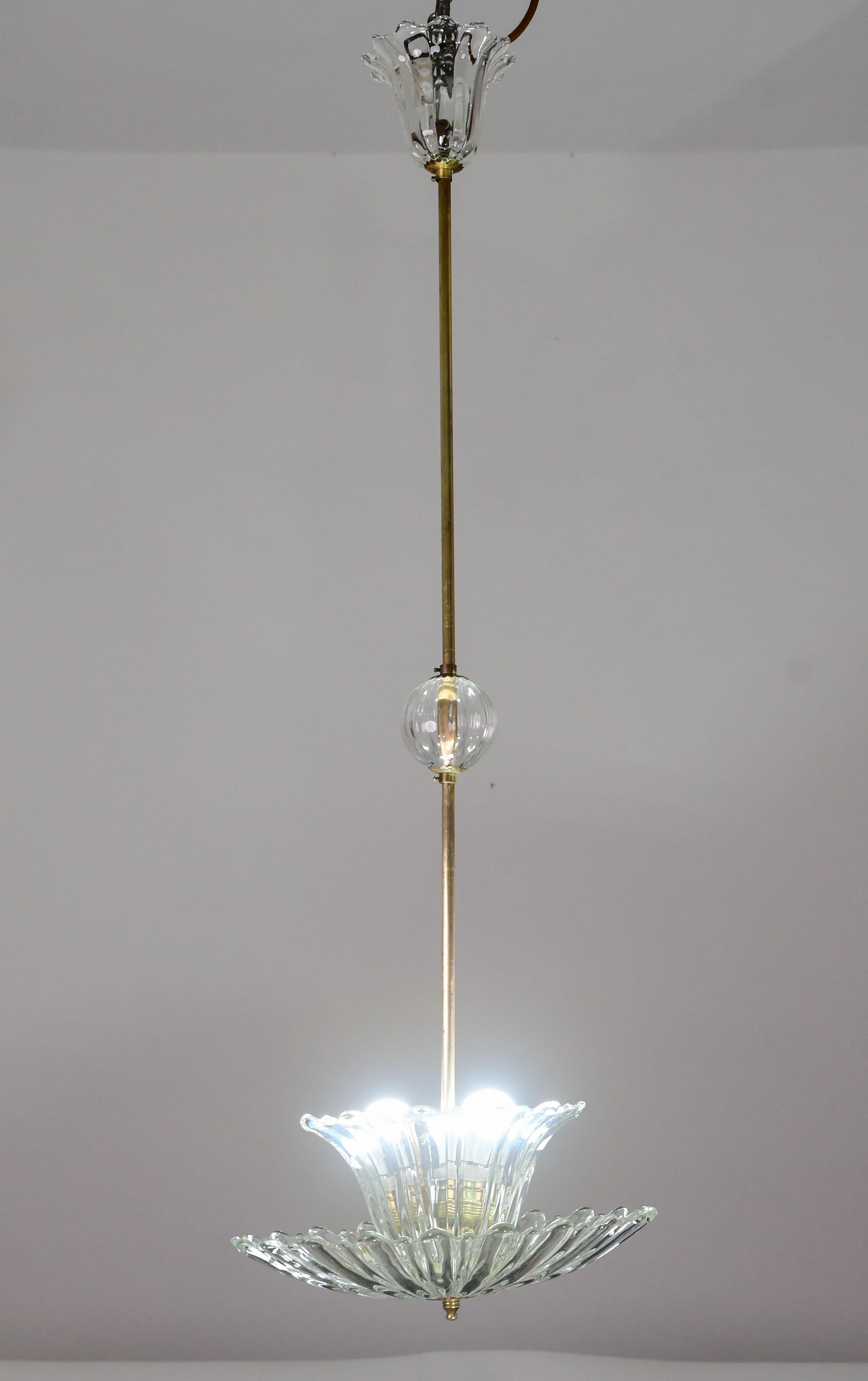 Art Déco Eleganza della luce a sospensione Art Decò in vetro di Murano di Barovier, 1950 in vendita