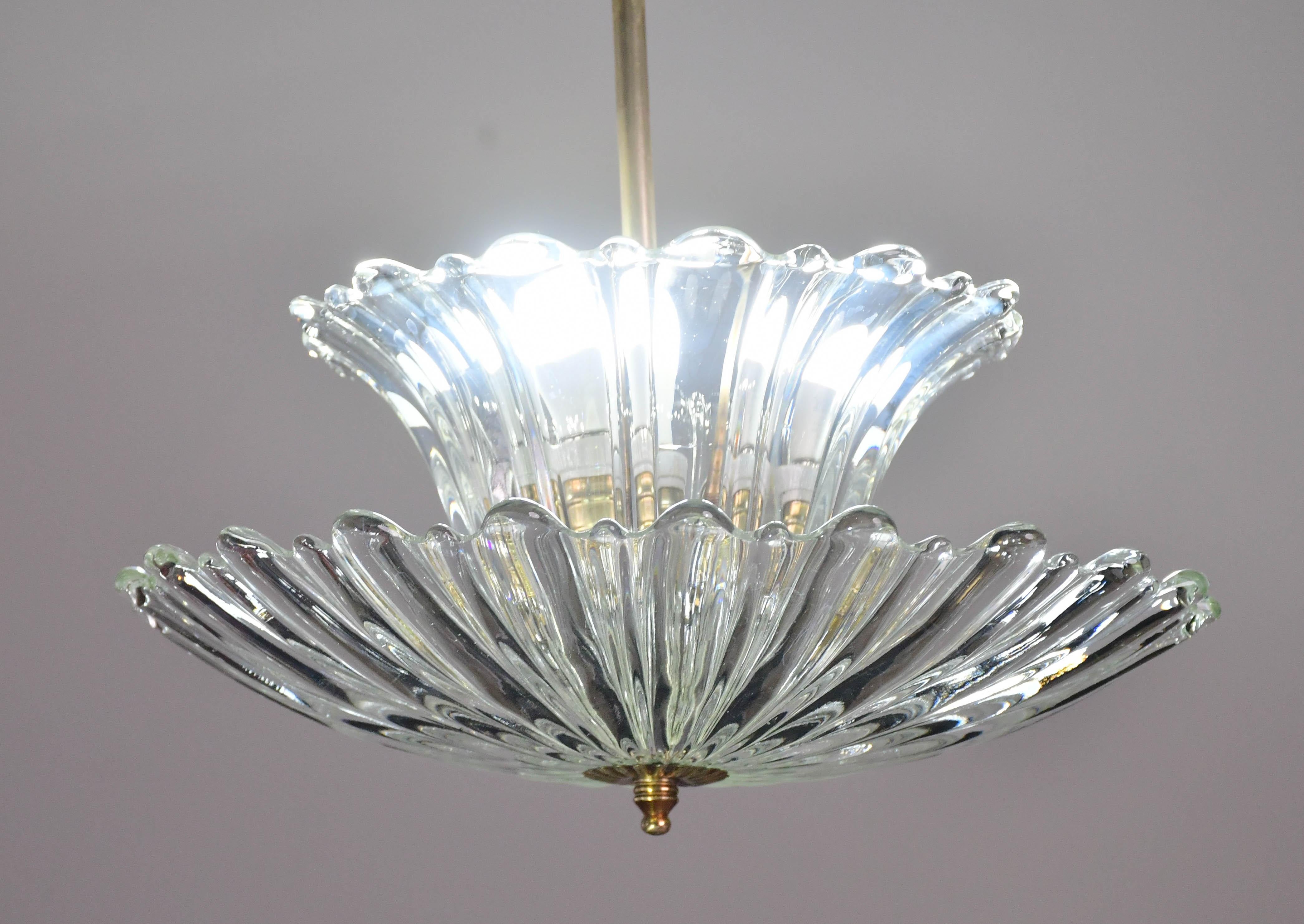 Eleganza della luce a sospensione Art Decò in vetro di Murano di Barovier, 1950 in vendita 2