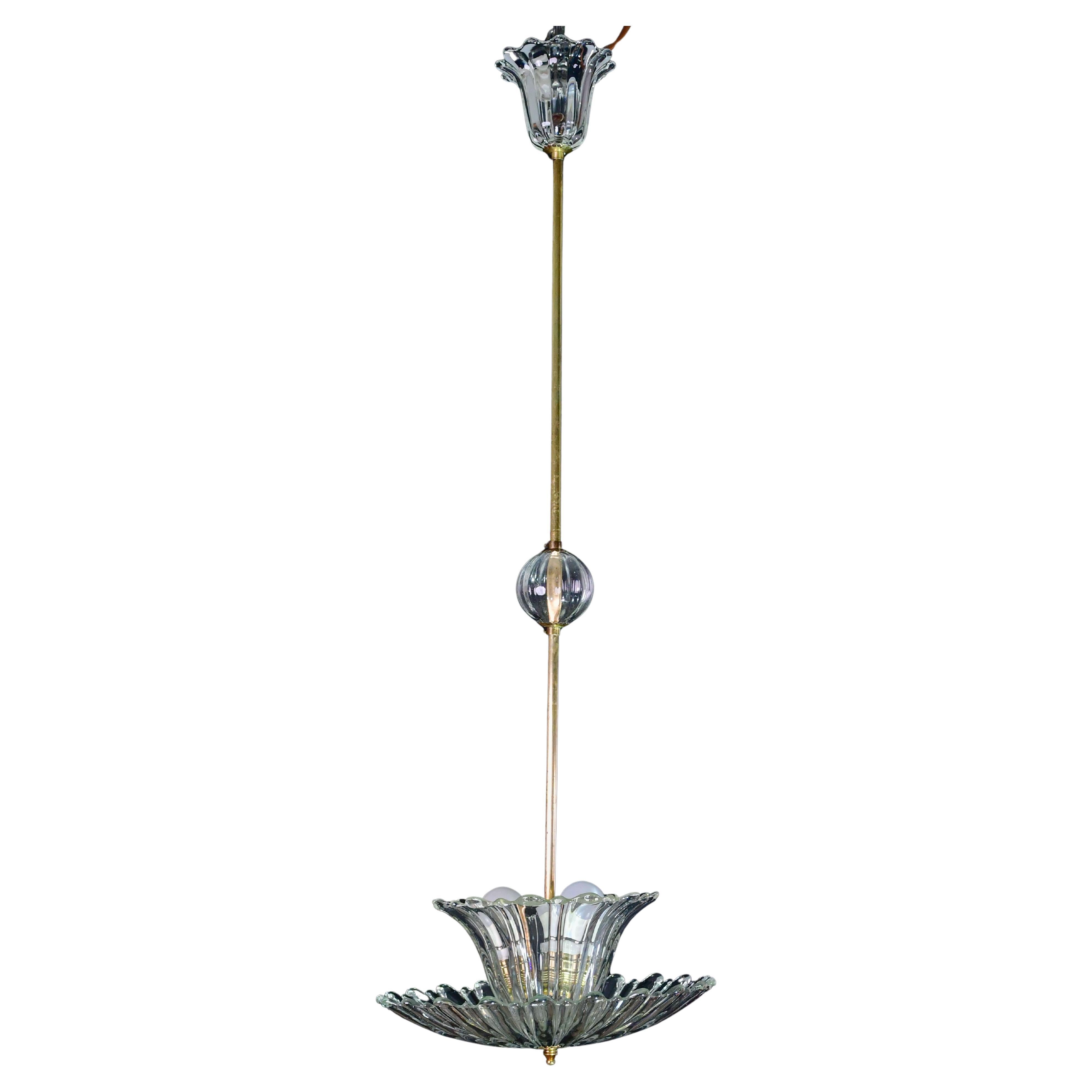 Eleganza della luce a sospensione Art Decò in vetro di Murano di Barovier, 1950 in vendita