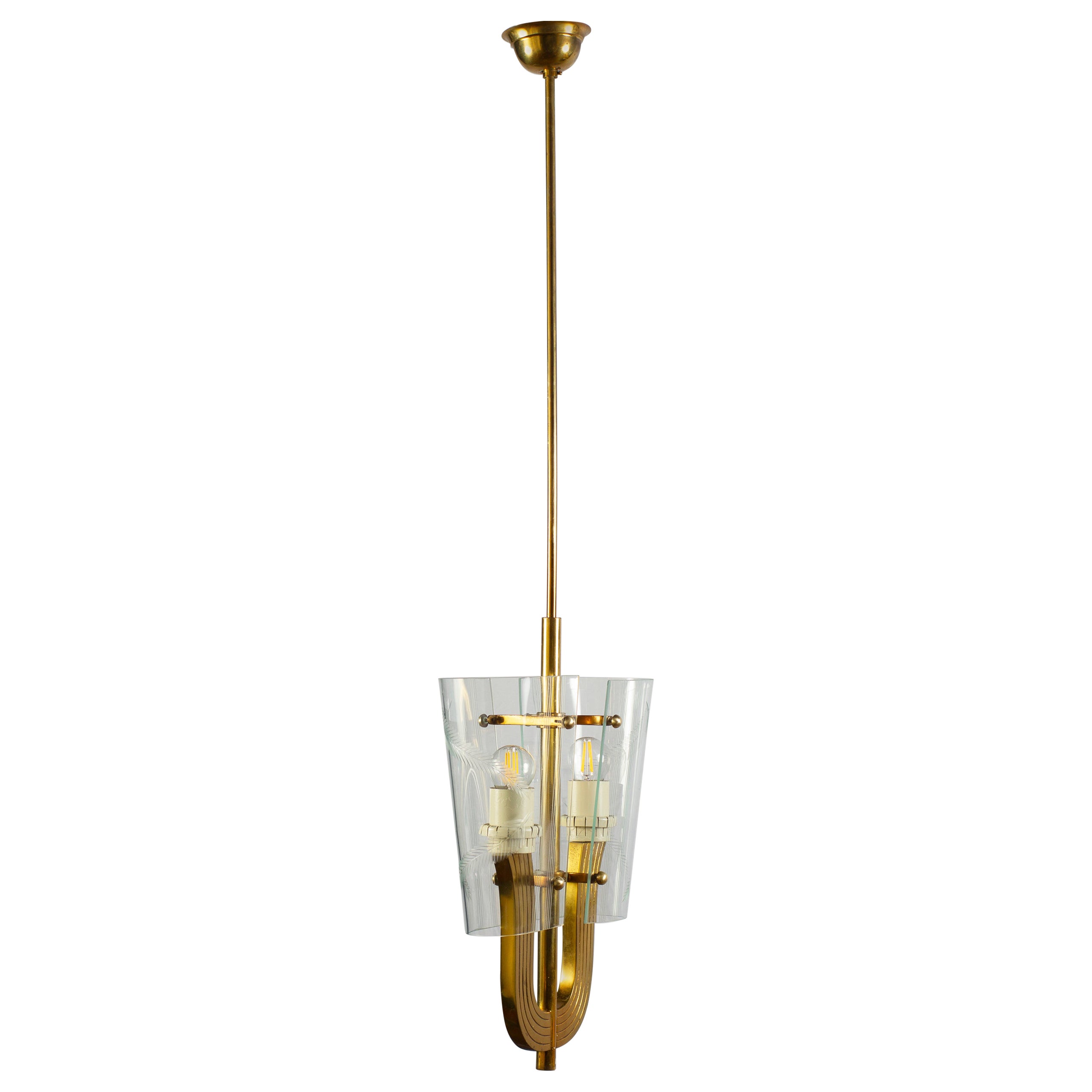 Elegante Colgante Art Déco con Cristal de Murano Attr. a Pietro Chiesa 1940 en venta