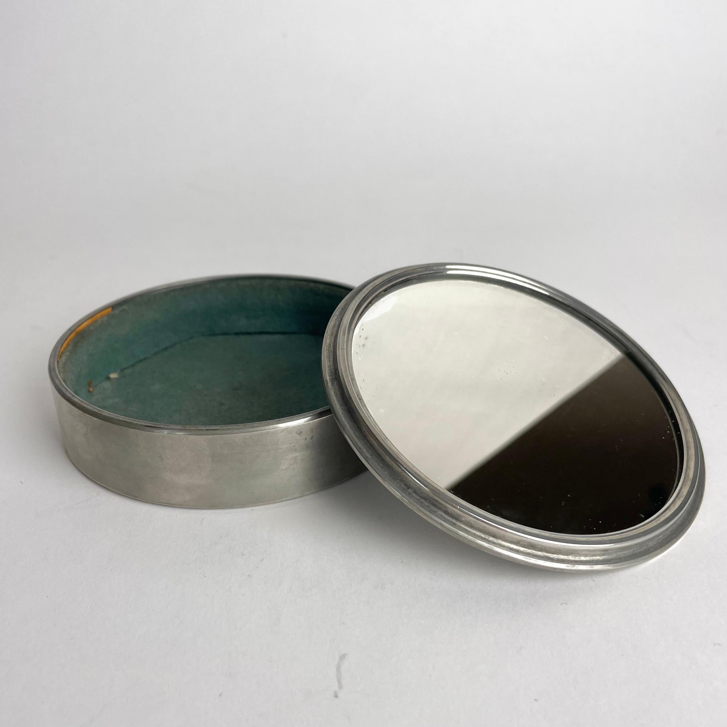 Mirror Elegant Art Deco Pewter box with lid and mirror from GAB, Sweden in 1935 For Sale