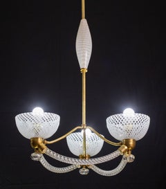 Elegant Art Deco Reticello Murano Glass Chandelier by Venini, 1940