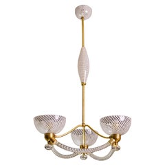 Eleganza del lampadario Art Deco Reticello in vetro di Murano di Venini, 1940