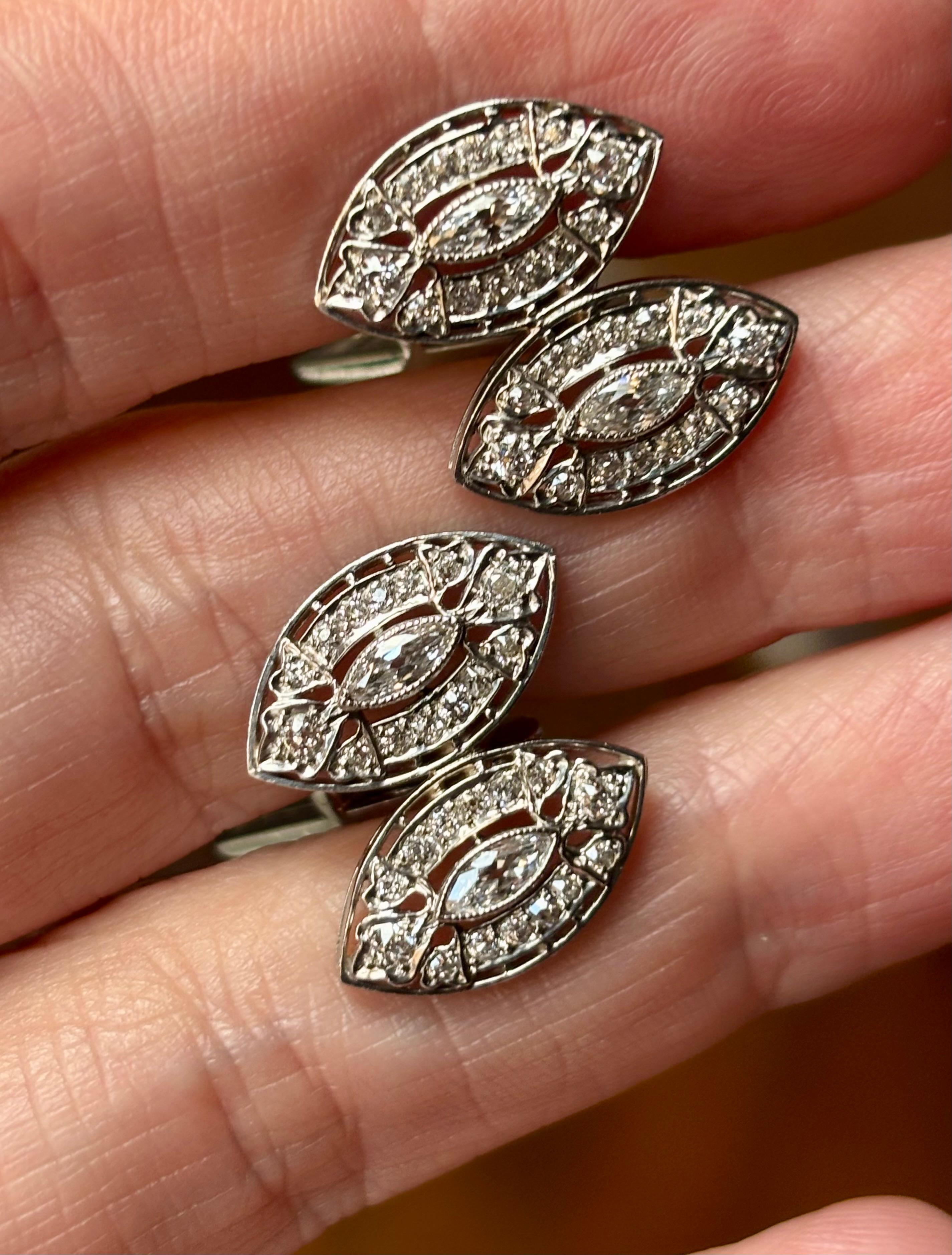 Elegant Art Deco Revival Double Navette Diamond Cufflinks in 18K White Gold For Sale 5