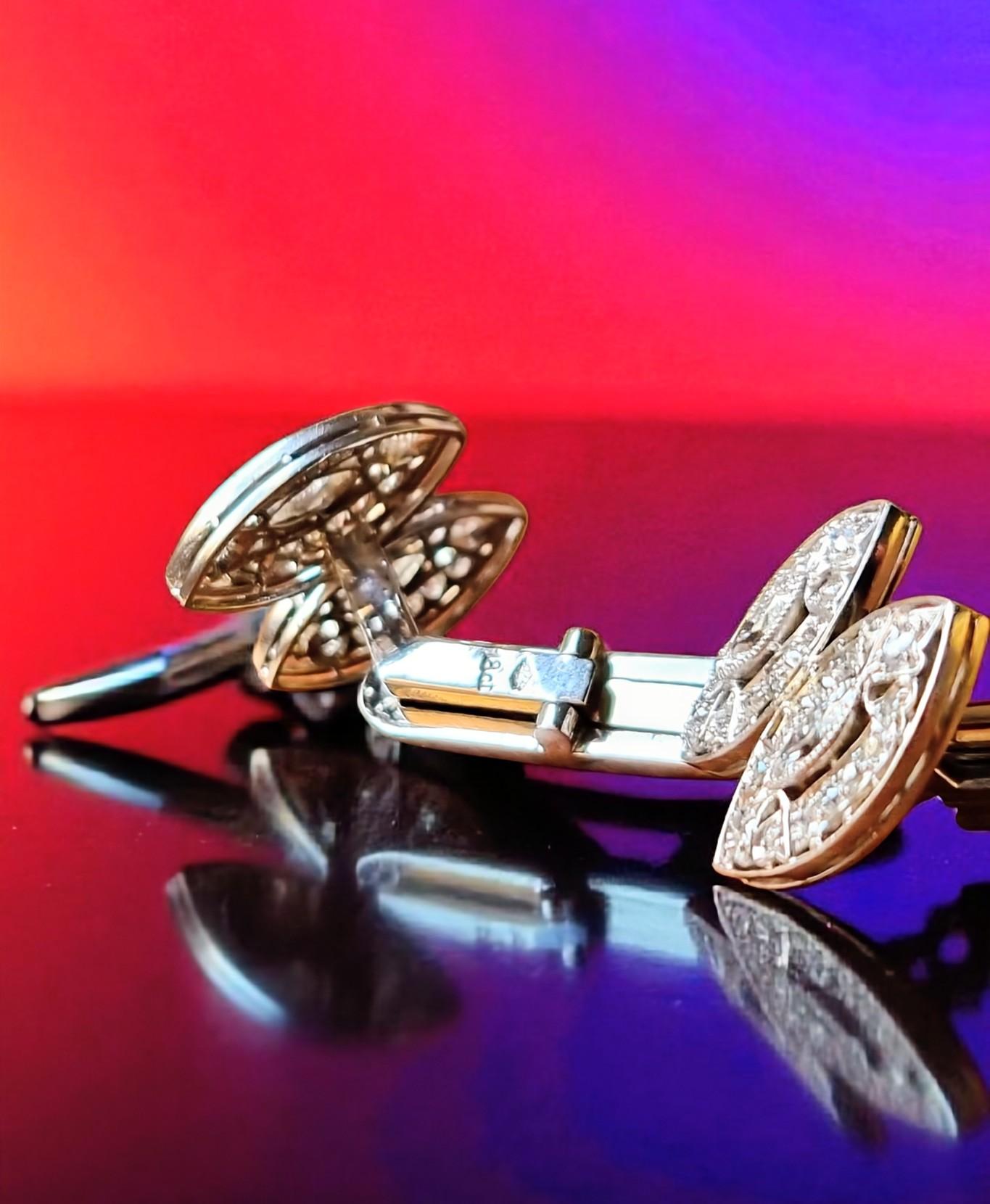 Elegant Art Deco Revival Double Navette Diamond Cufflinks in 18K White Gold For Sale 6