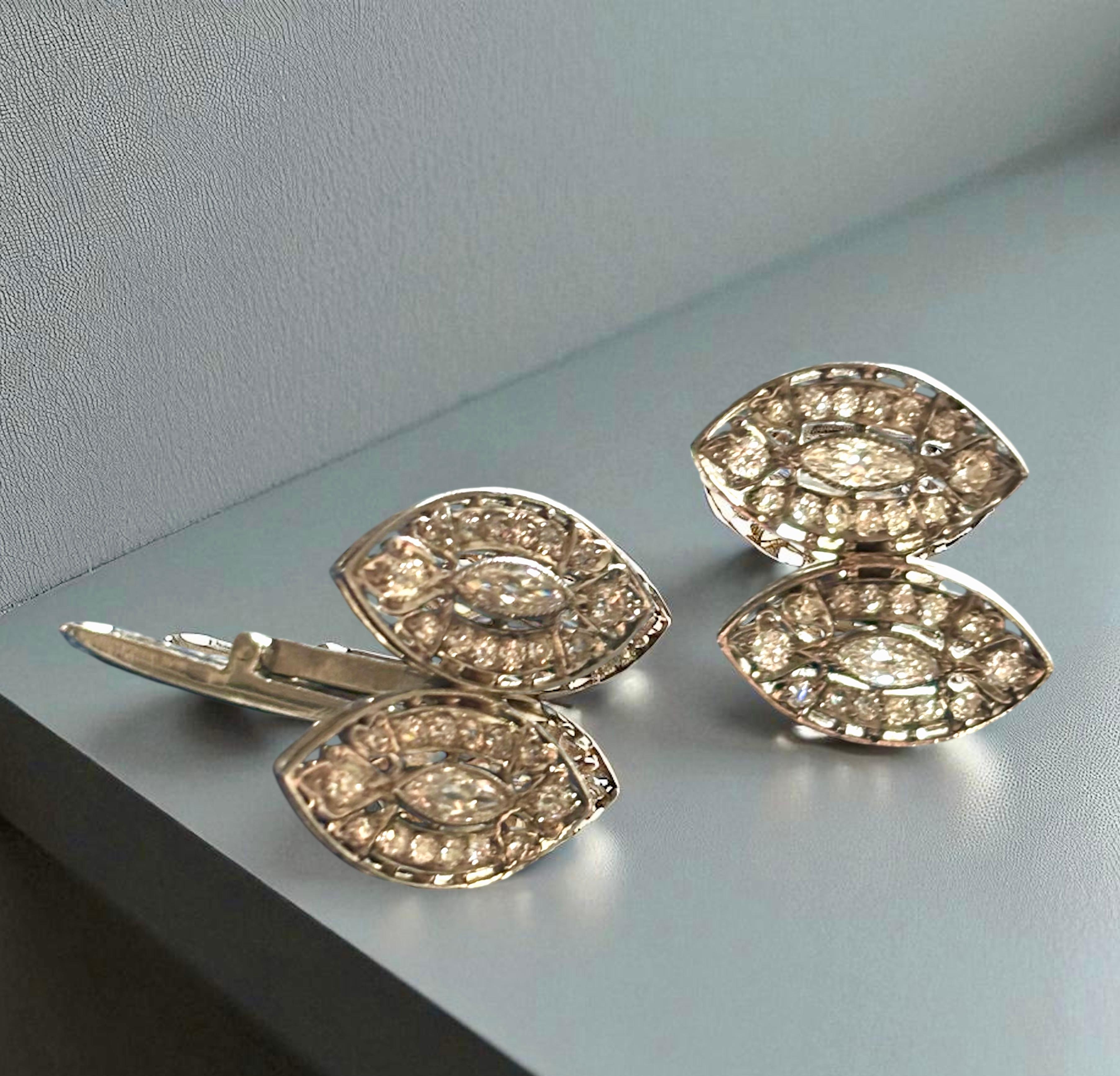 Elegant Art Deco Revival Double Navette Diamond Cufflinks in 18K White Gold In Excellent Condition For Sale In OVIEDO, AS