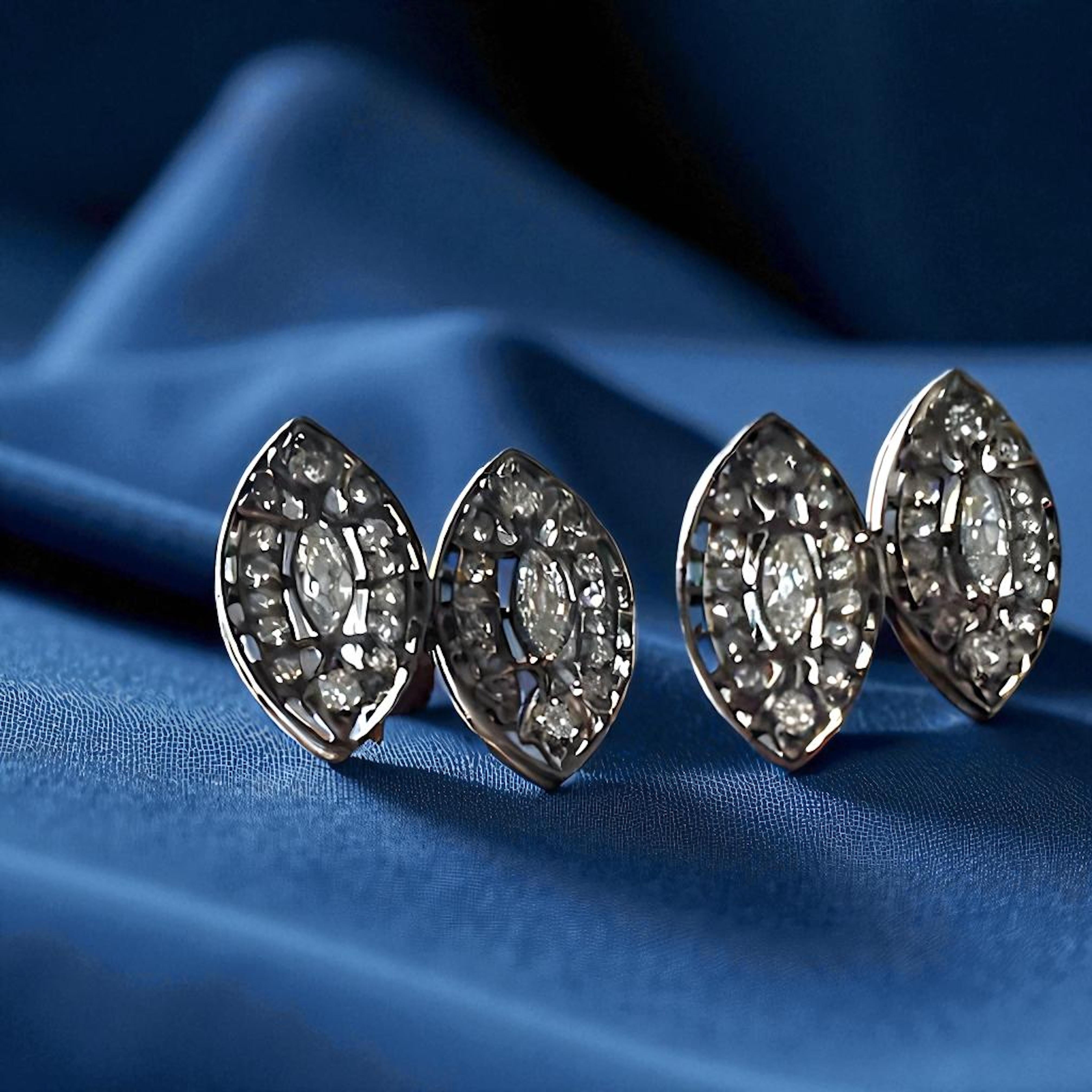 Men's Elegant Art Deco Revival Double Navette Diamond Cufflinks in 18K White Gold For Sale