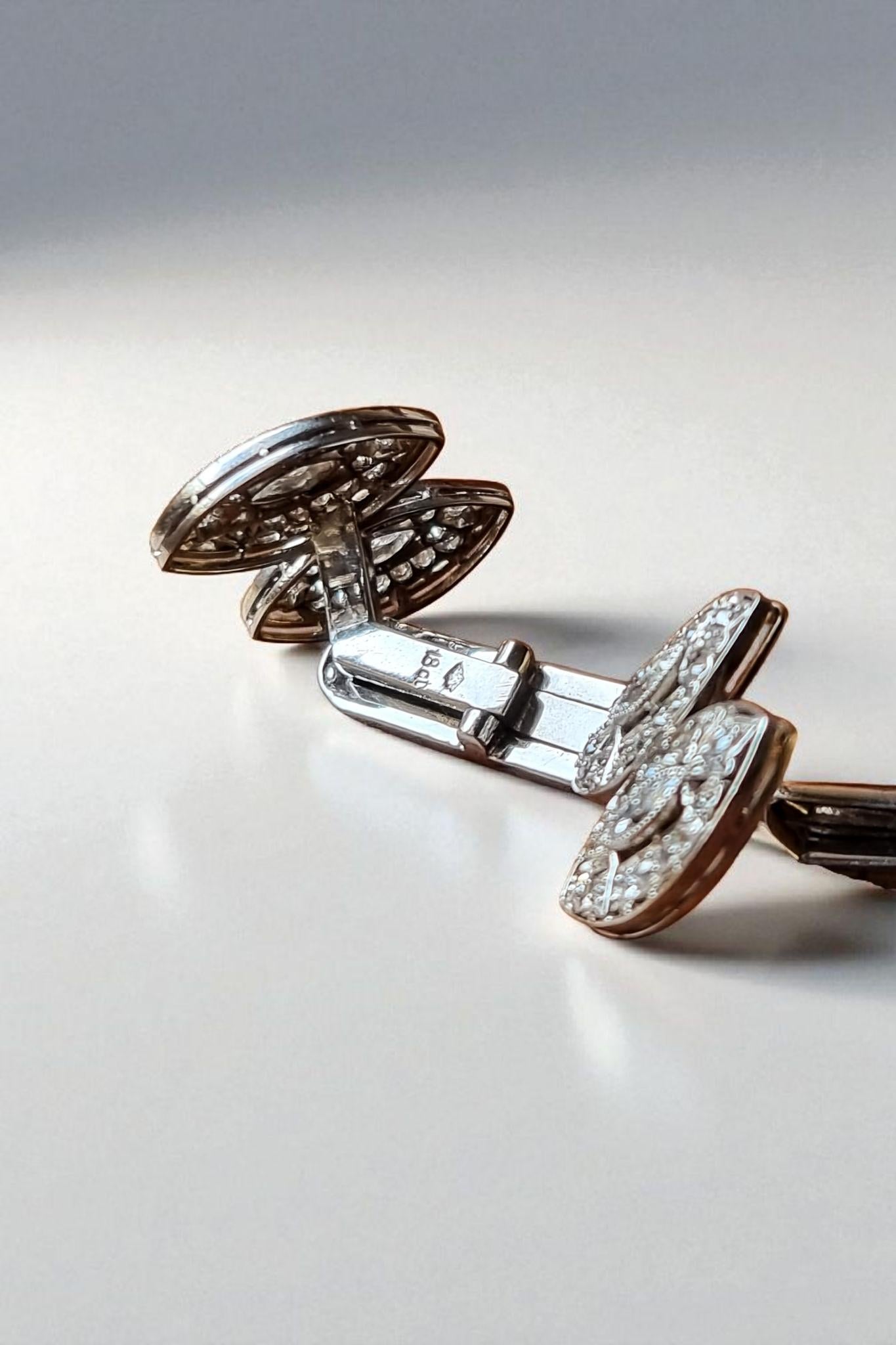 Elegant Art Deco Revival Double Navette Diamond Cufflinks in 18K White Gold For Sale 2