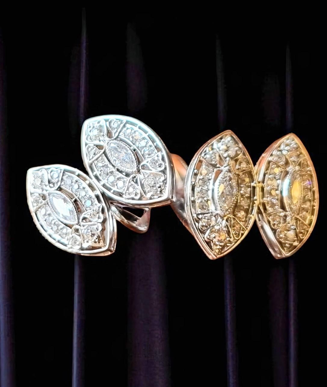 Elegant Art Deco Revival Double Navette Diamond Cufflinks in 18K White Gold For Sale 3