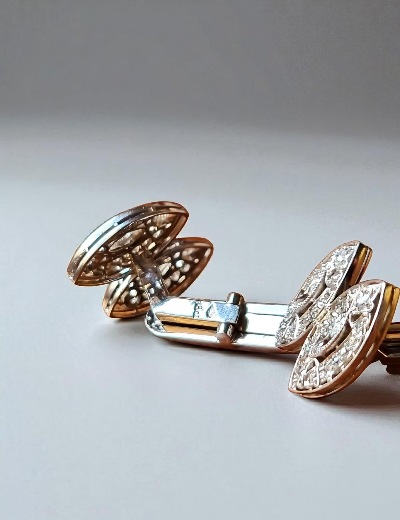 Elegant Art Deco Revival Double Navette Diamond Cufflinks in 18K White Gold For Sale 4