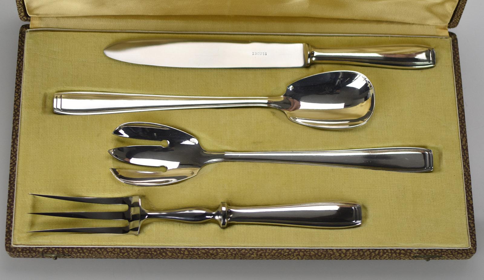 Early 20th Century Elegant Art Deco Serving Pieces by Ercuis Salad Servers Meat Knife & Fork