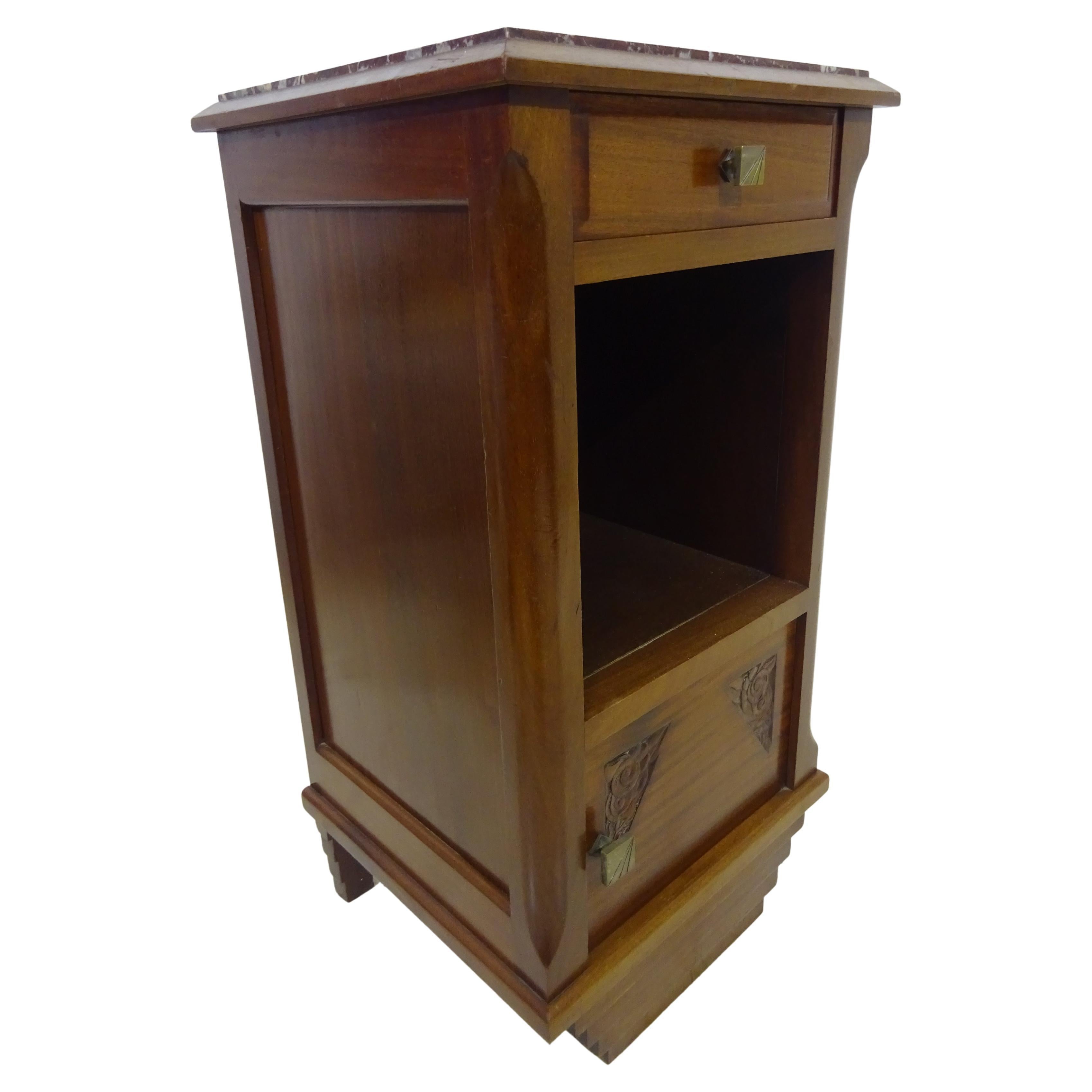 Elegant Art Deco Side Cabinet with Solid Marble Top For Sale