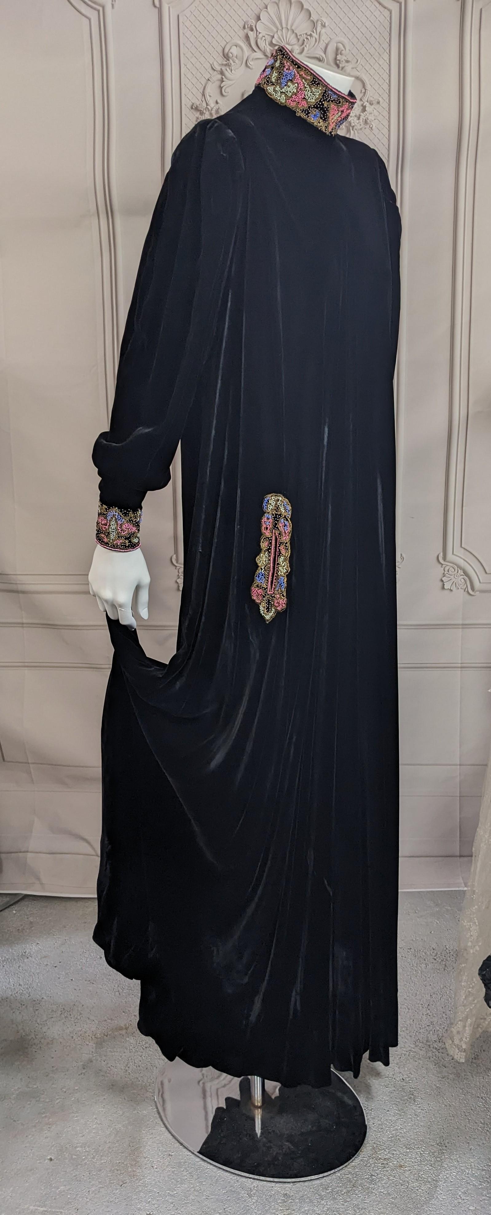 Elegant Art Deco Silk Velvet Beaded Gown For Sale 5