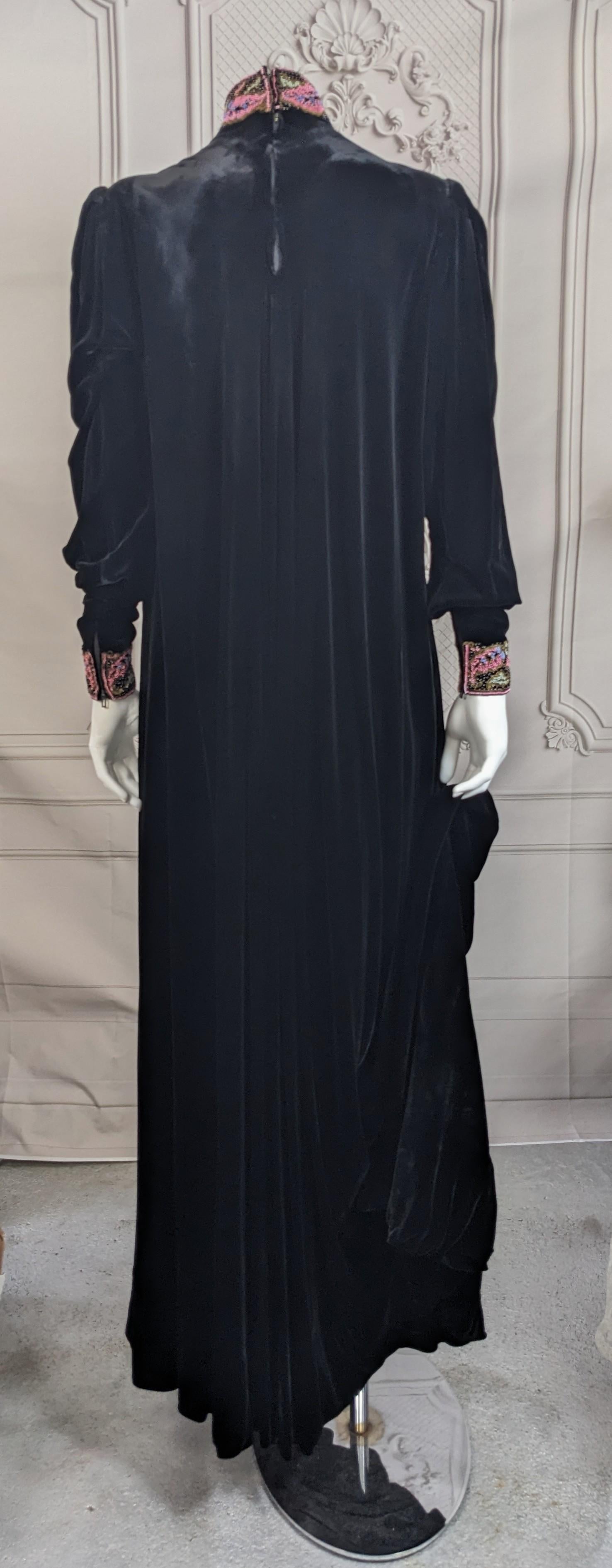 Elegant Art Deco Silk Velvet Beaded Gown For Sale 6