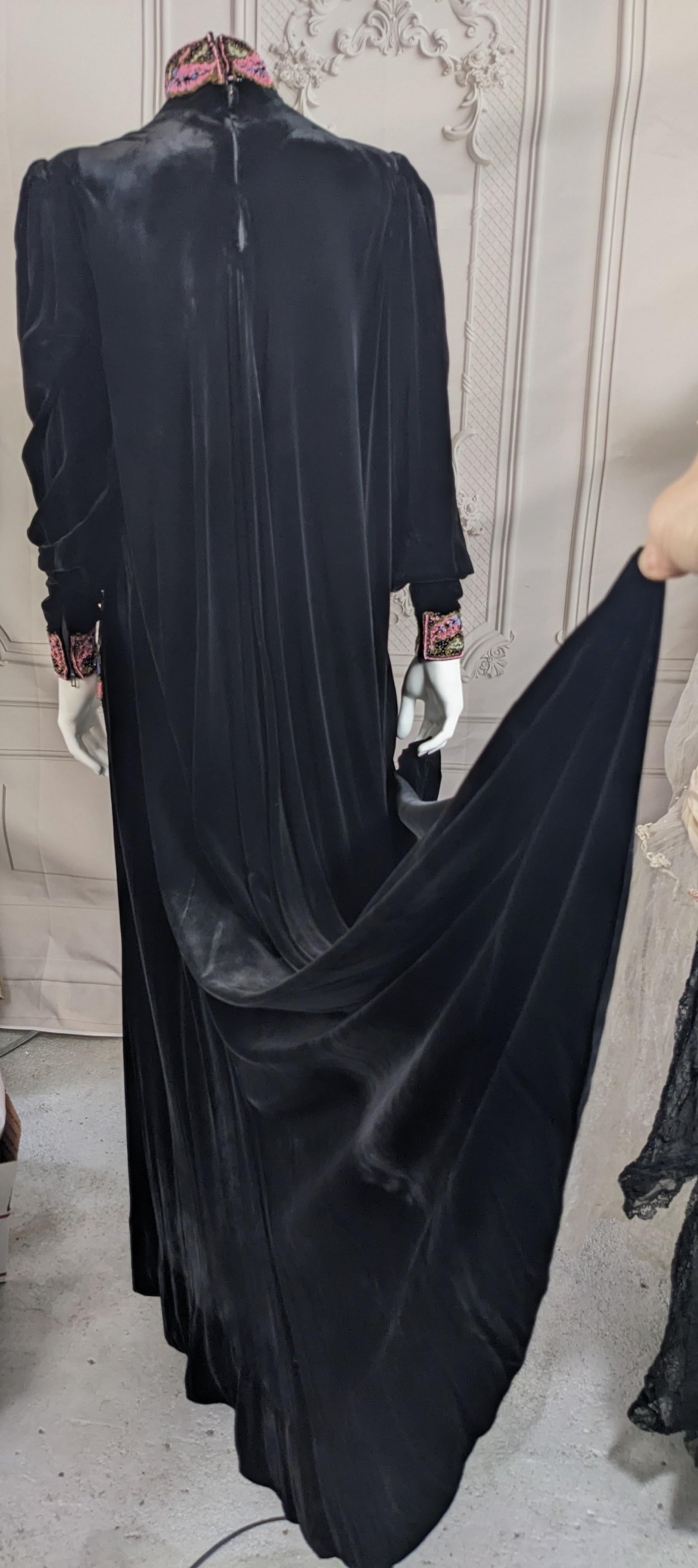 Elegant Art Deco Silk Velvet Beaded Gown For Sale 7