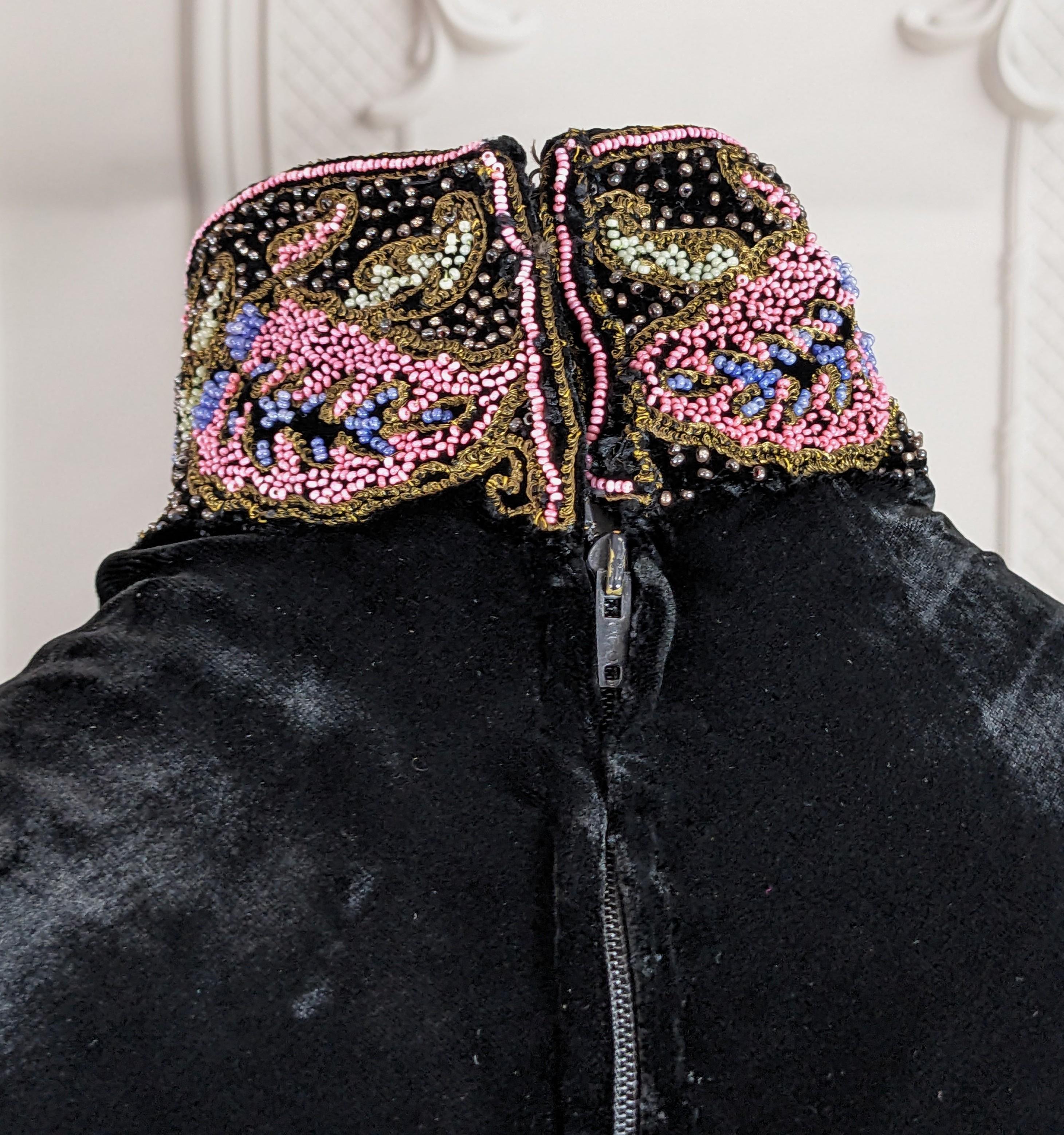 Elegant Art Deco Silk Velvet Beaded Gown For Sale 8