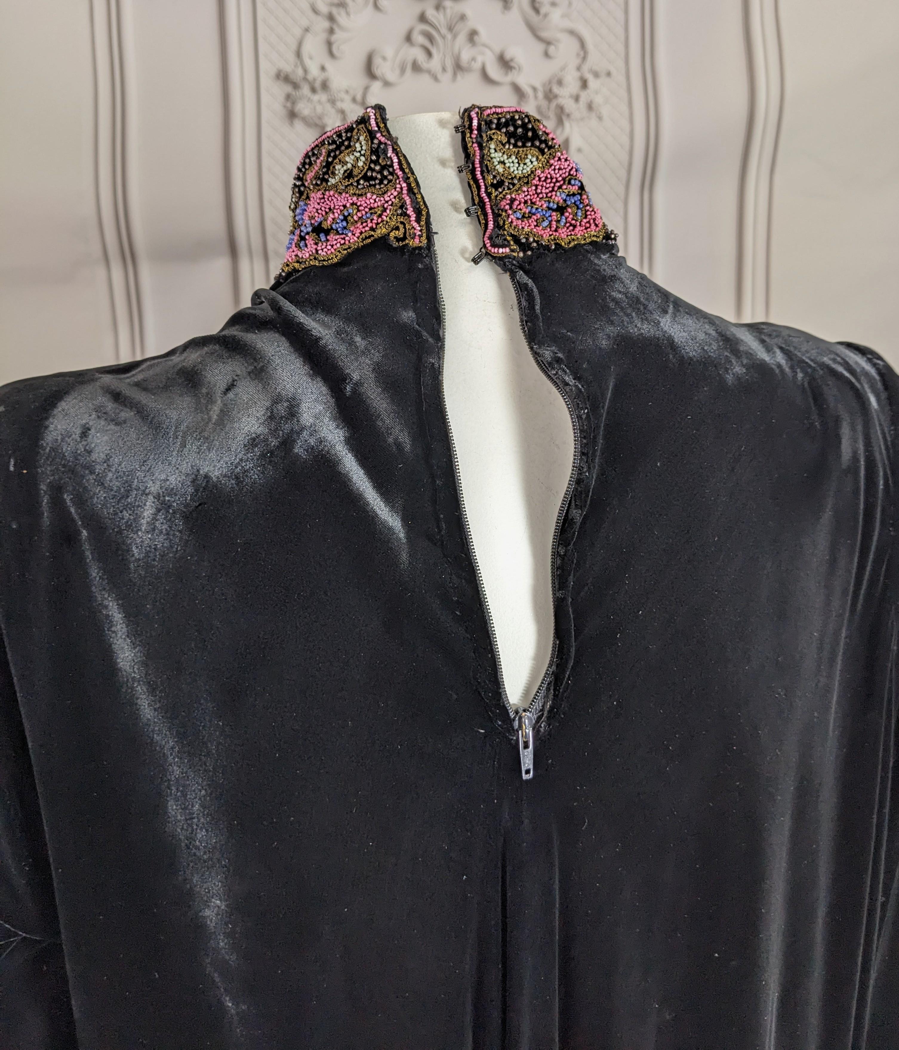 Elegant Art Deco Silk Velvet Beaded Gown For Sale 9