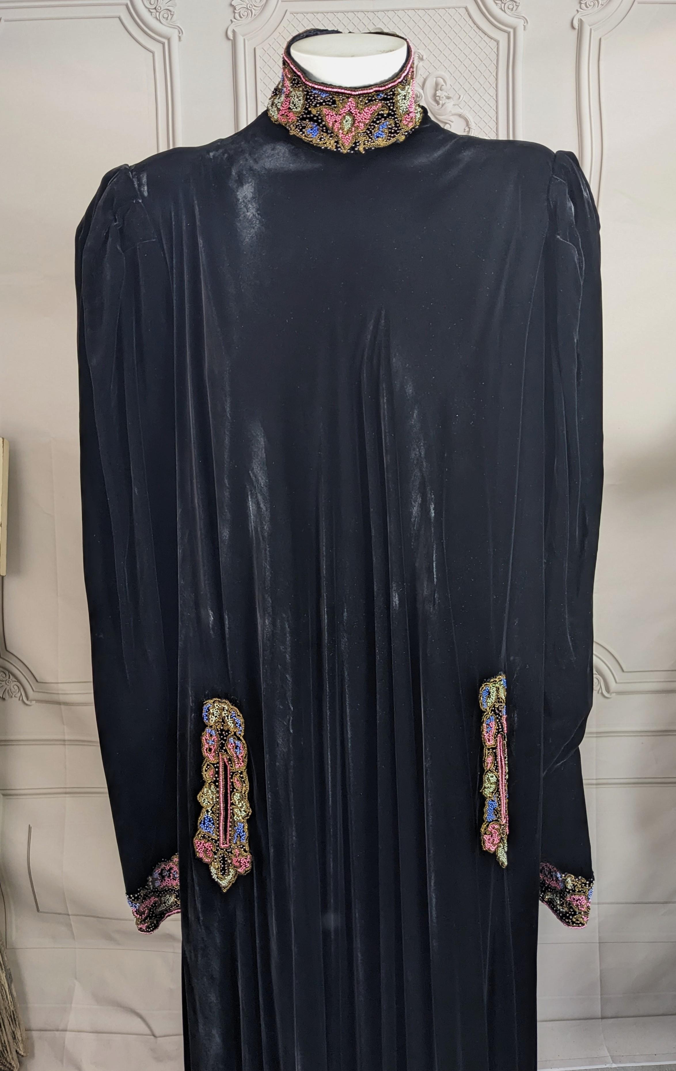Elegant Art Deco Silk Velvet Beaded Gown For Sale 13