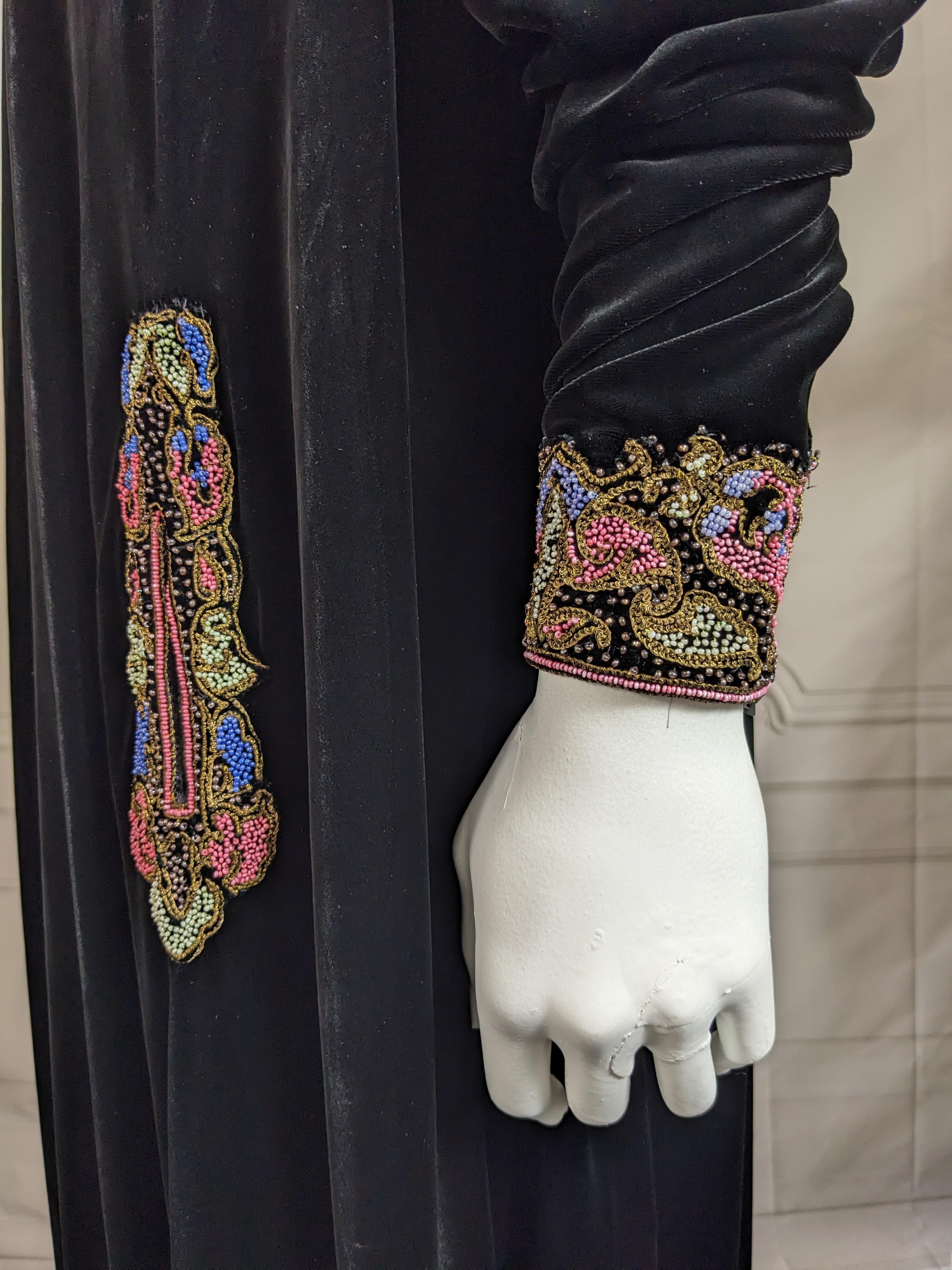 Women's or Men's Elegant Art Deco Silk Velvet Beaded Gown For Sale