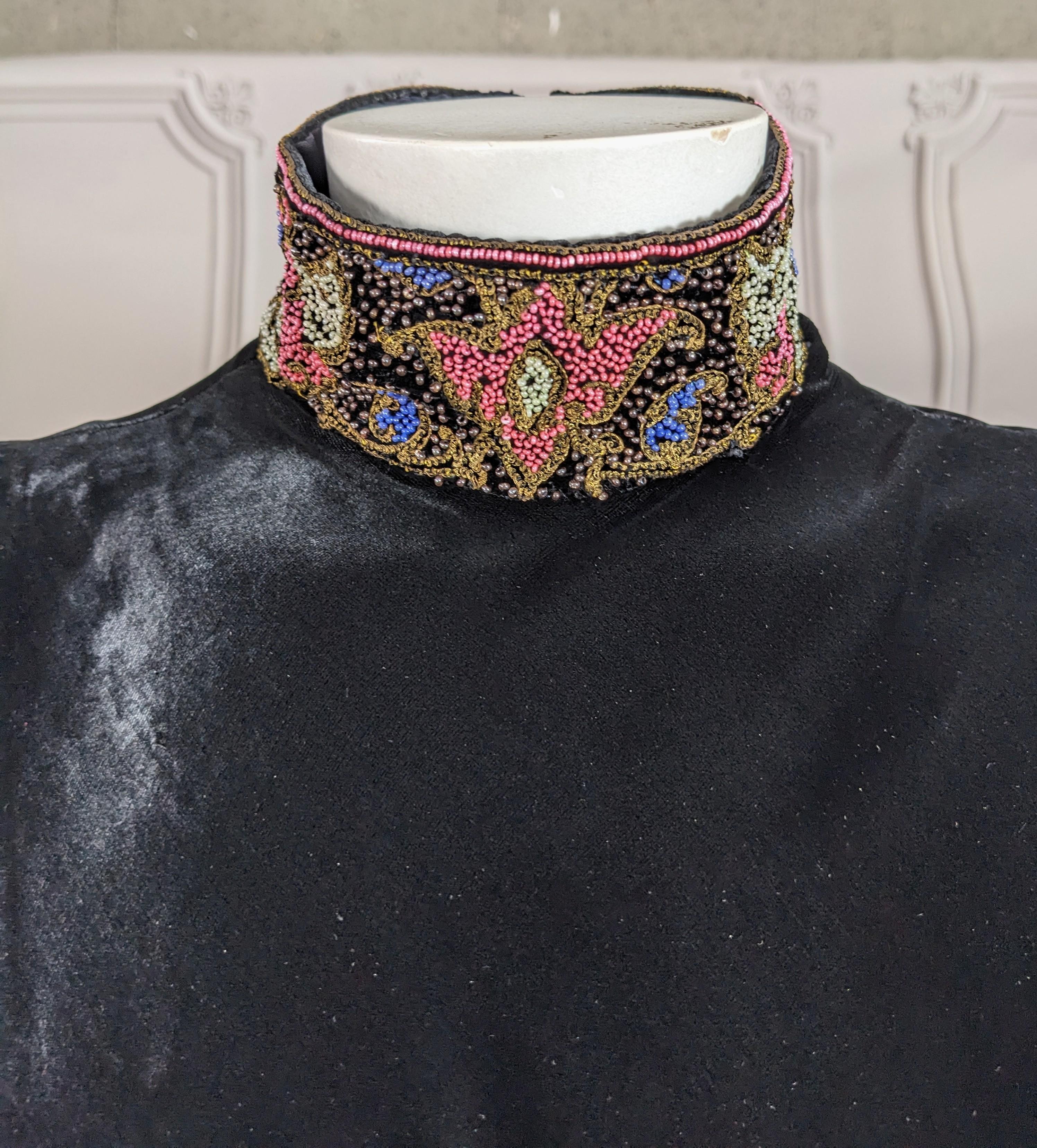 Elegant Art Deco Silk Velvet Beaded Gown For Sale 1