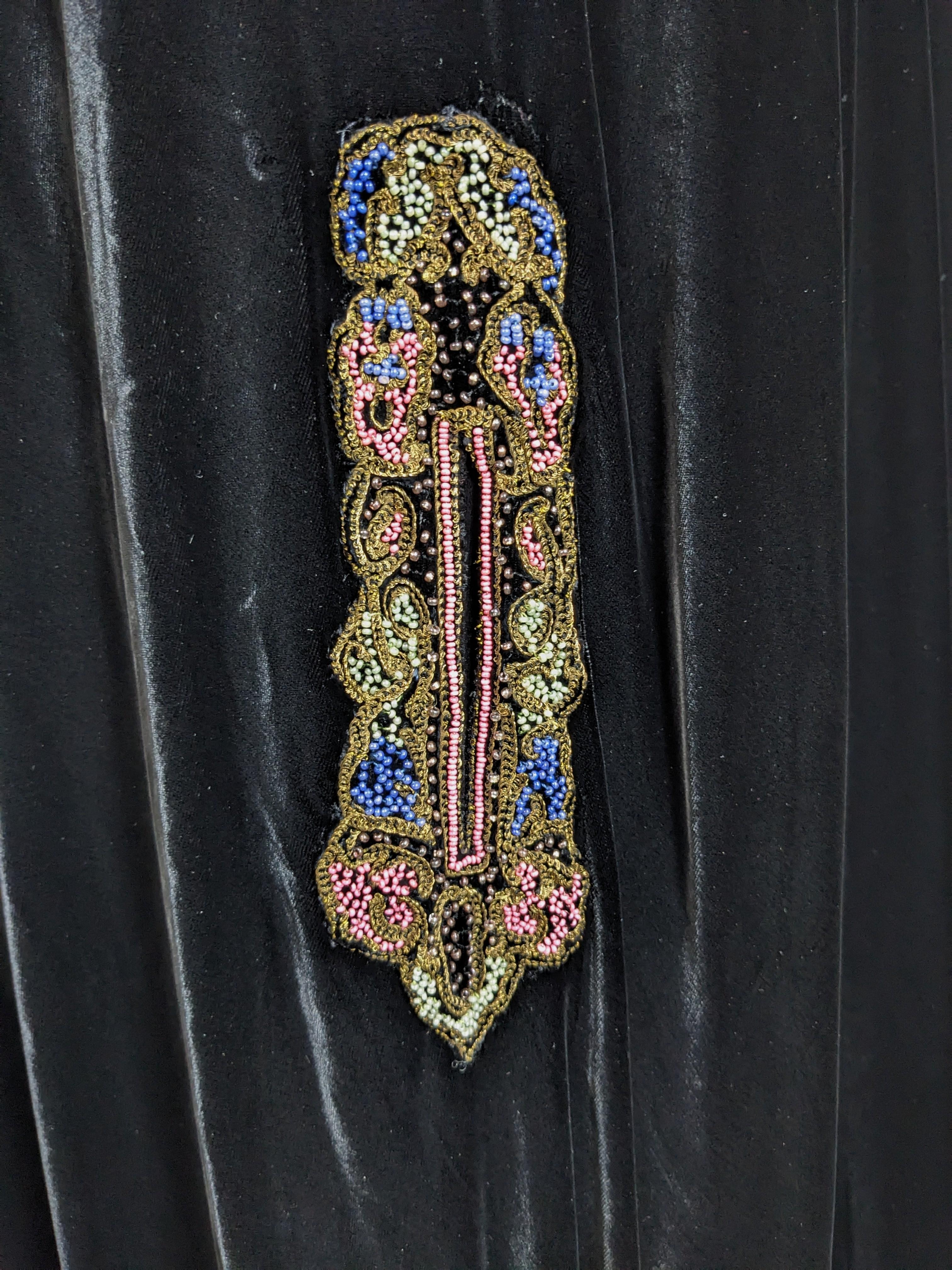 Elegant Art Deco Silk Velvet Beaded Gown For Sale 2
