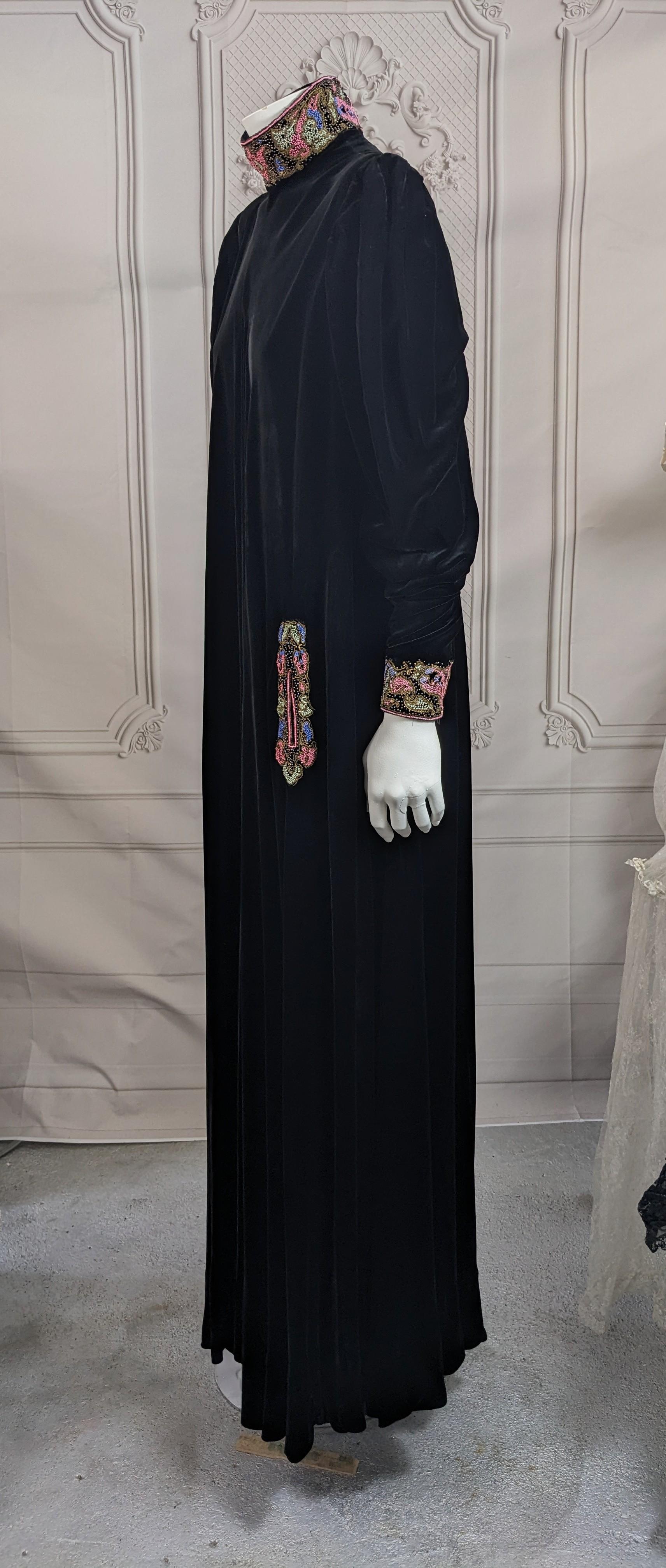 Elegant Art Deco Silk Velvet Beaded Gown For Sale 3