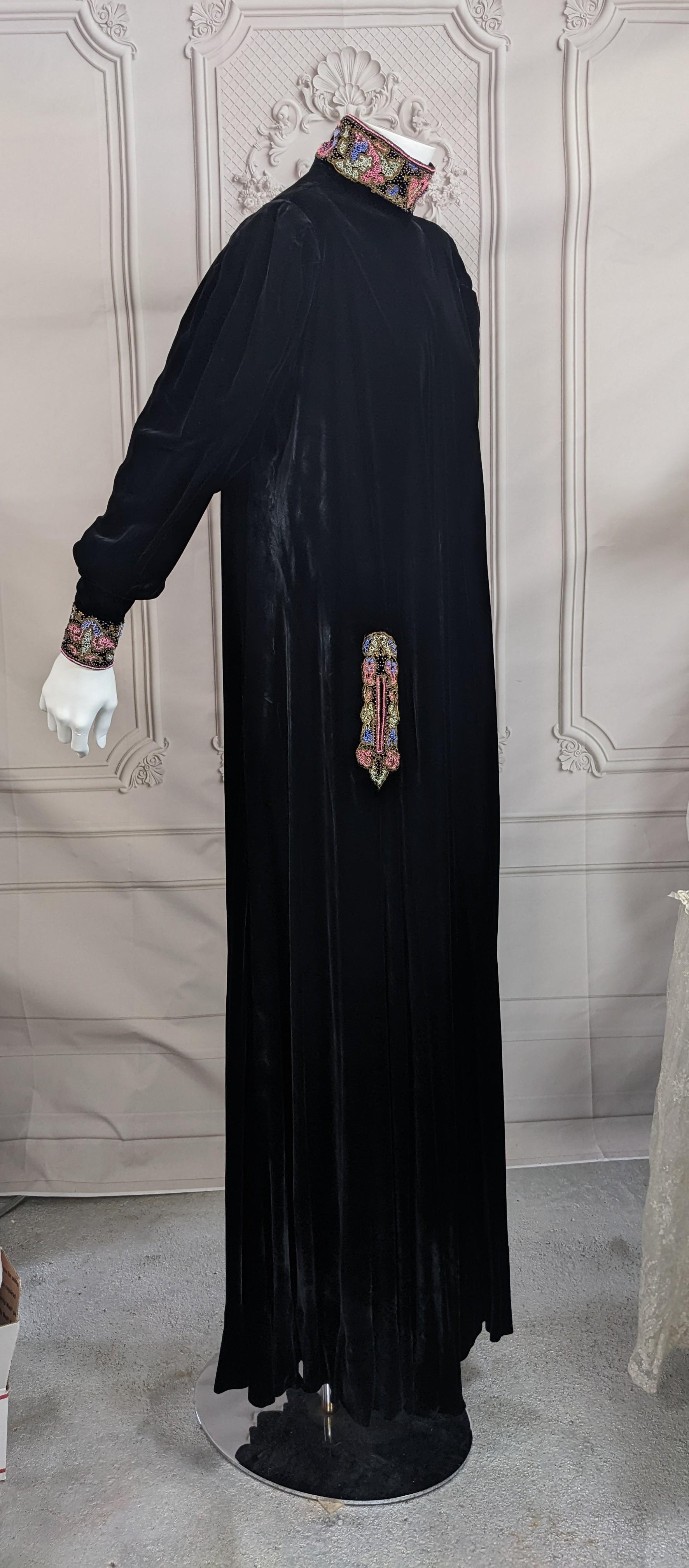 Elegant Art Deco Silk Velvet Beaded Gown For Sale 4