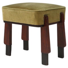 Elegant art deco stool /pouf with green upholstery (3 pieces), France 1930s