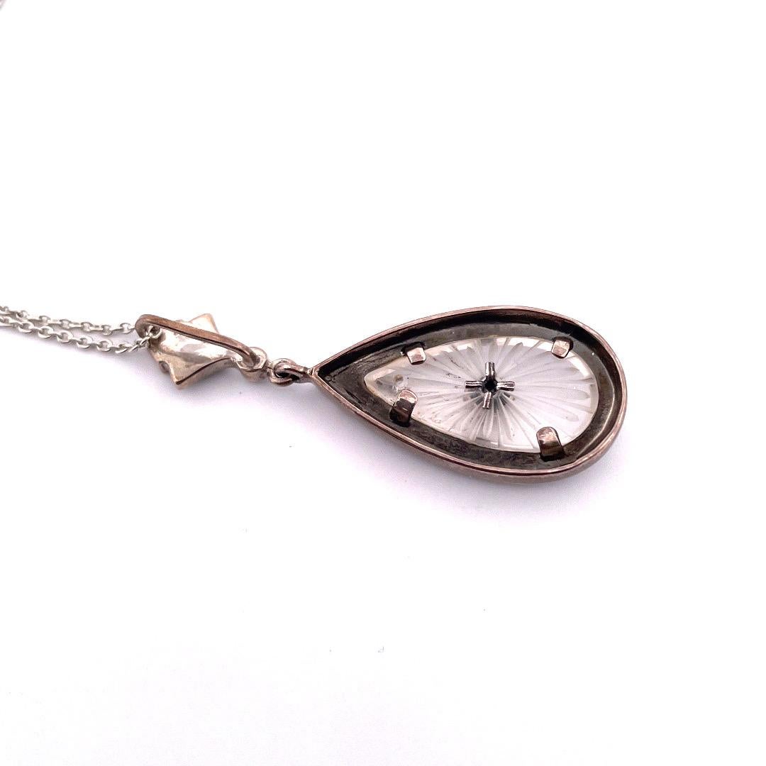 Round Cut Elegant Art Deco Sunray Crystal and Marcasite Pendant Necklace For Sale