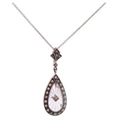 Vintage Elegant Art Deco Sunray Crystal and Marcasite Pendant Necklace