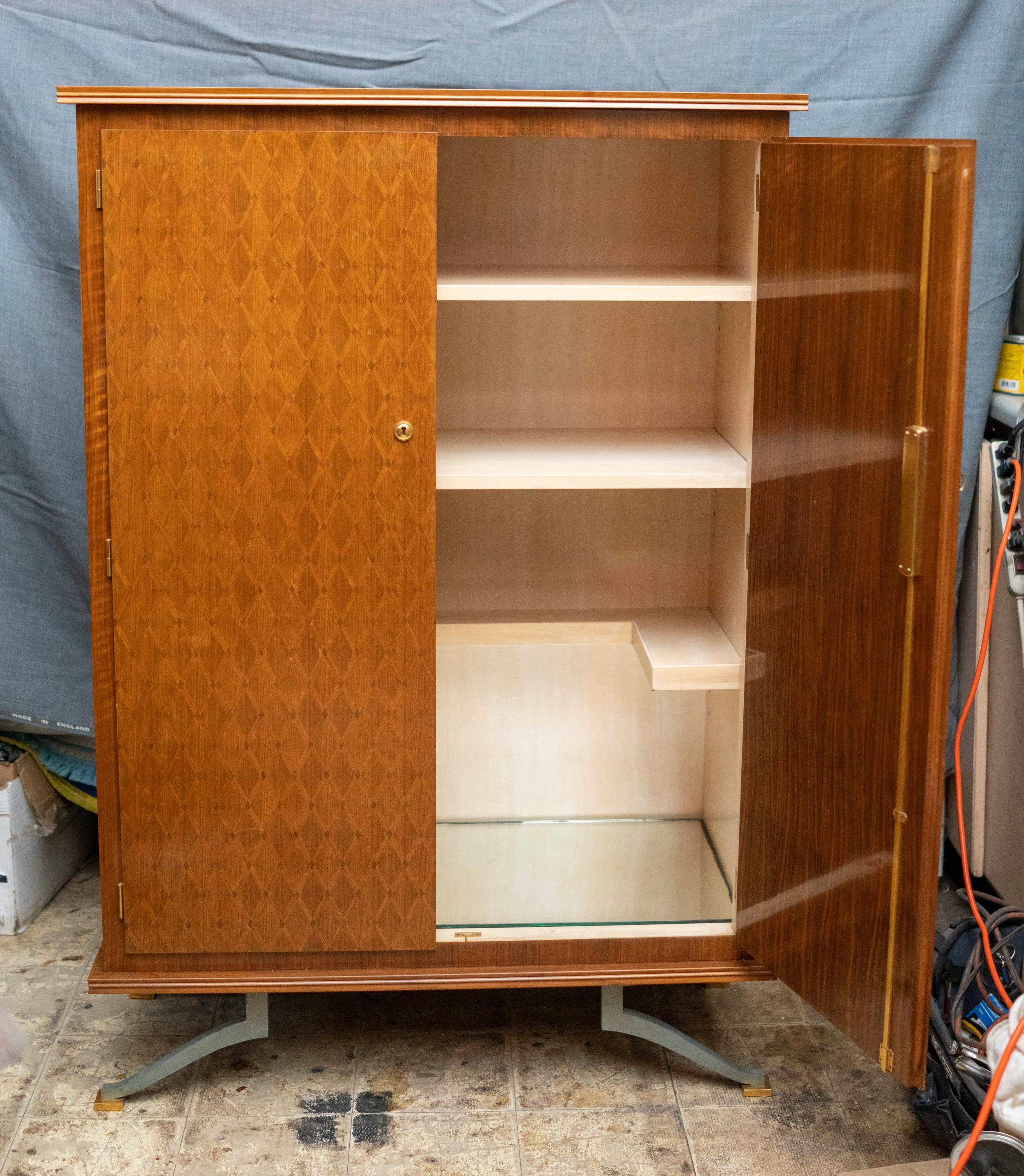 Elegant Art Deco Sycamore Marquetry Cabinet by Jules Leleu In Good Condition In Montreal, QC