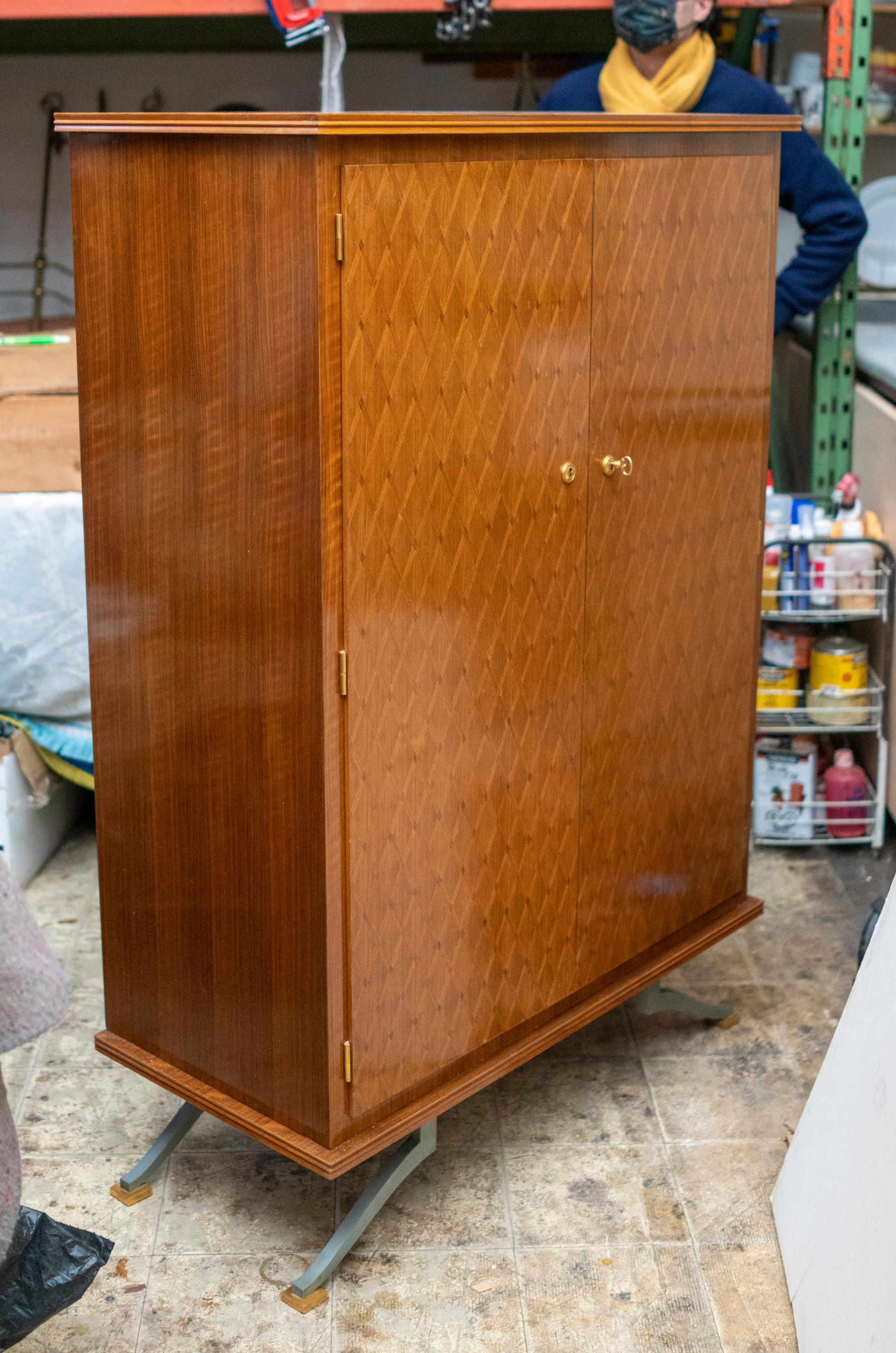 Mid-20th Century Elegant Art Deco Sycamore Marquetry Cabinet by Jules Leleu