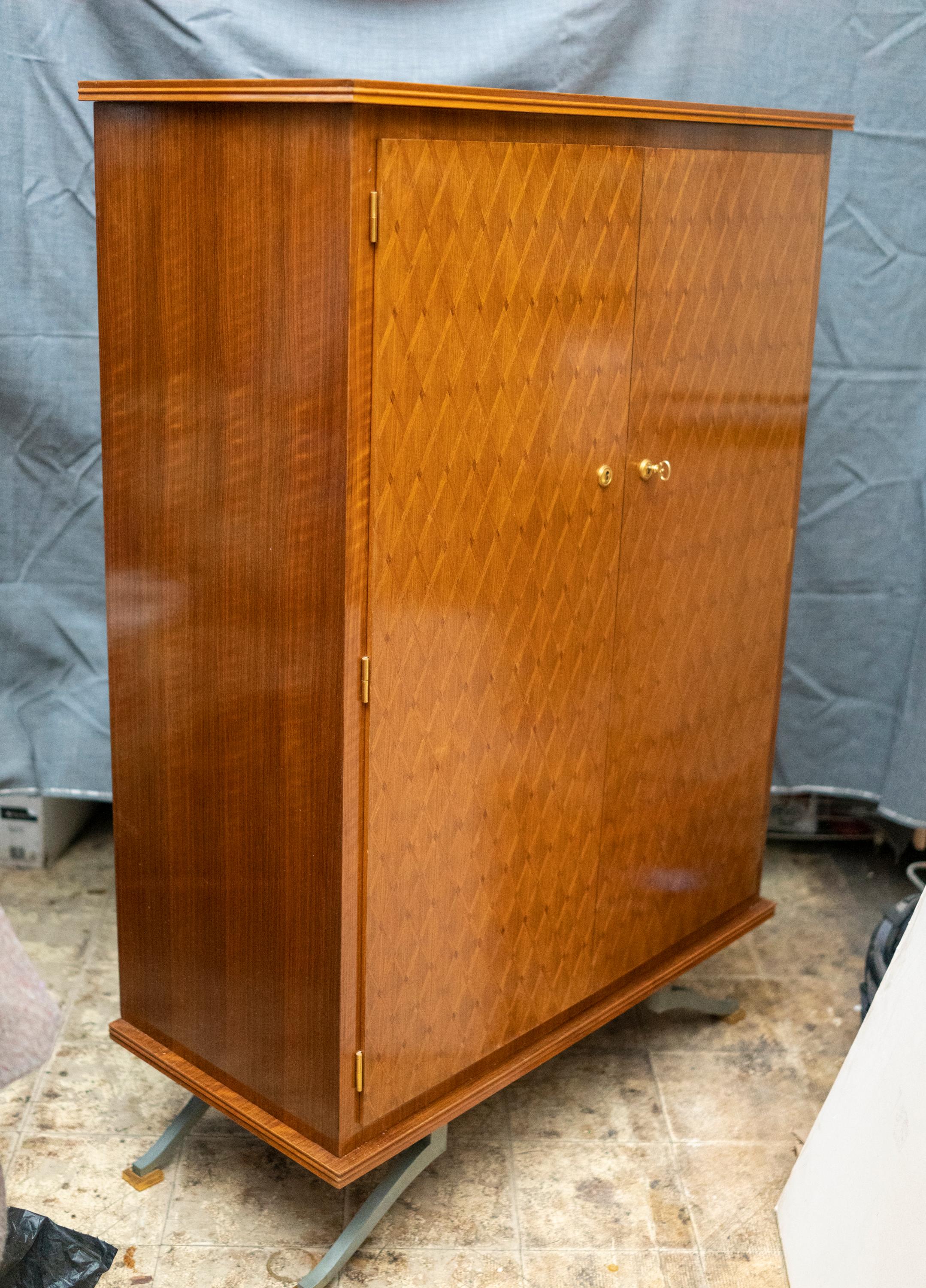 Elegant Art Deco Sycamore Marquetry Cabinet by Jules Leleu 1