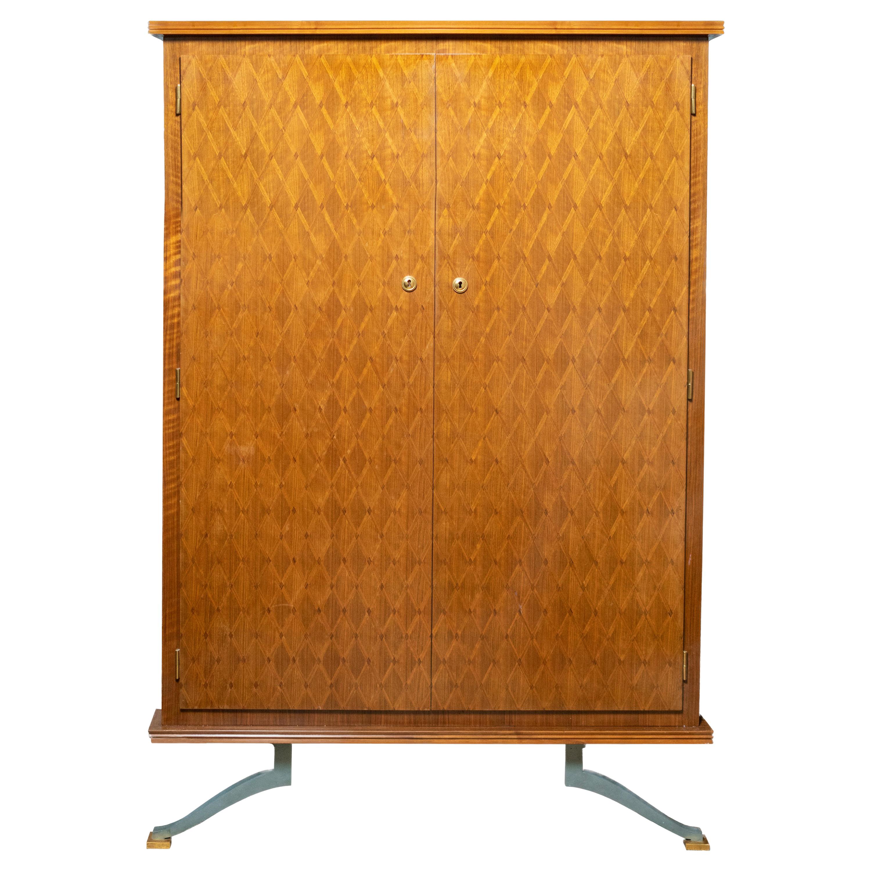 Elegant Art Deco Sycamore Marquetry Cabinet by Jules Leleu