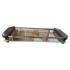 Elegant Art Déco tray. France 1930s. Macassar Wood.Chrome border. Marked.