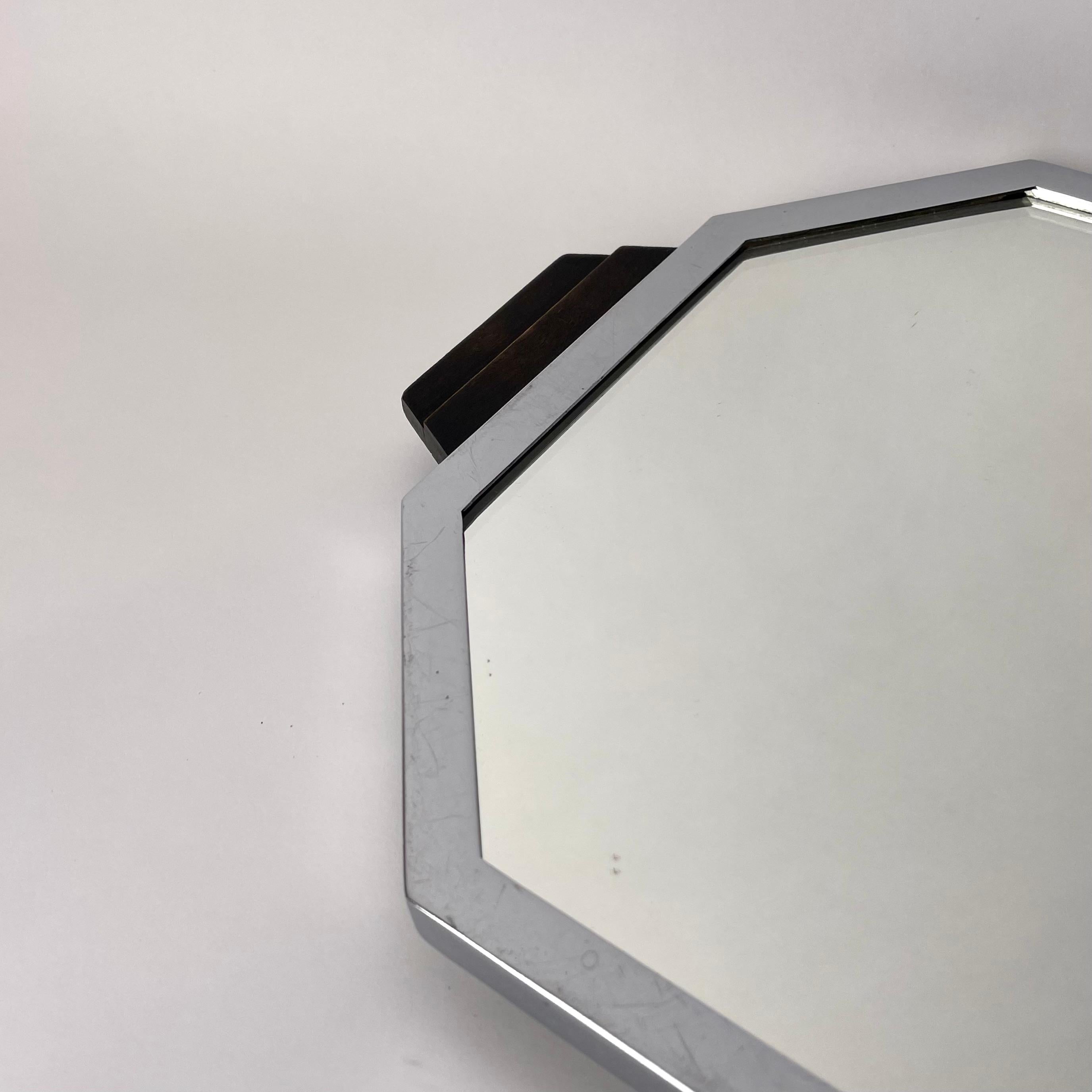 Elegant Art Deco Tray in Chrome and Blackened Wood with Mirror Glass, 1920s  For Sale 7