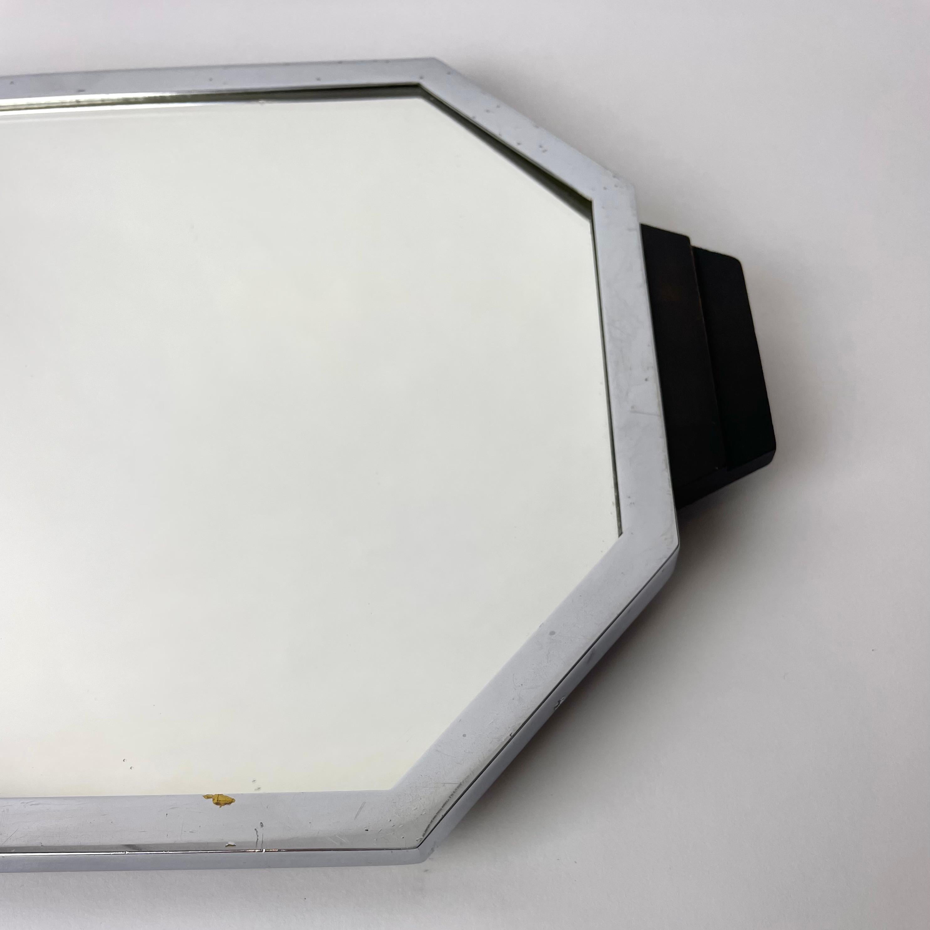 Elegant Art Deco Tray in Chrome and Blackened Wood with Mirror Glass, 1920s  For Sale 1