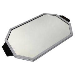 Elegant Art Deco Tray in Chrome and Blackened Wood with Mirror Glass, 1920s